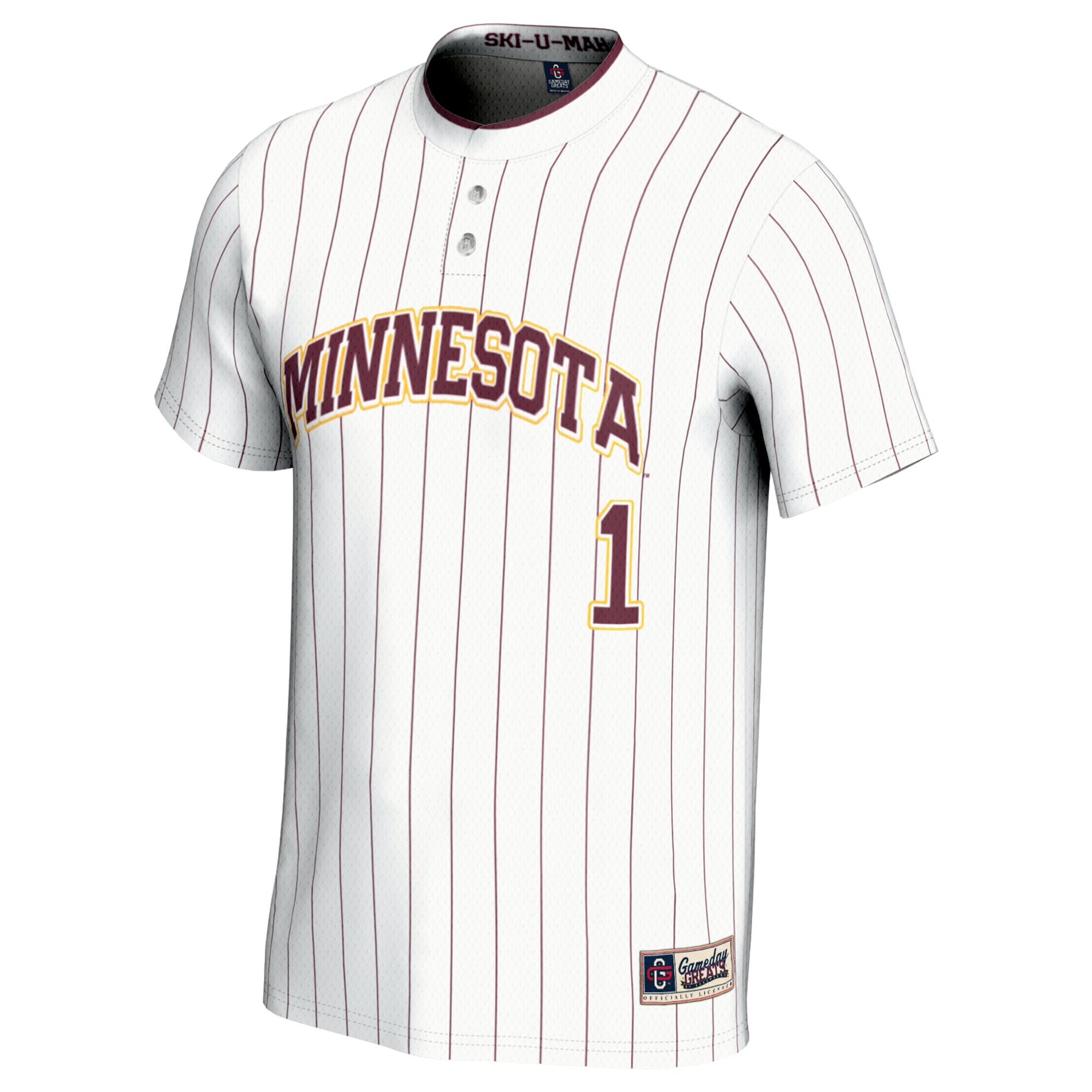 #1 Minnesota Golden Gophers Unisex Lightweight Softball Jersey White - front view