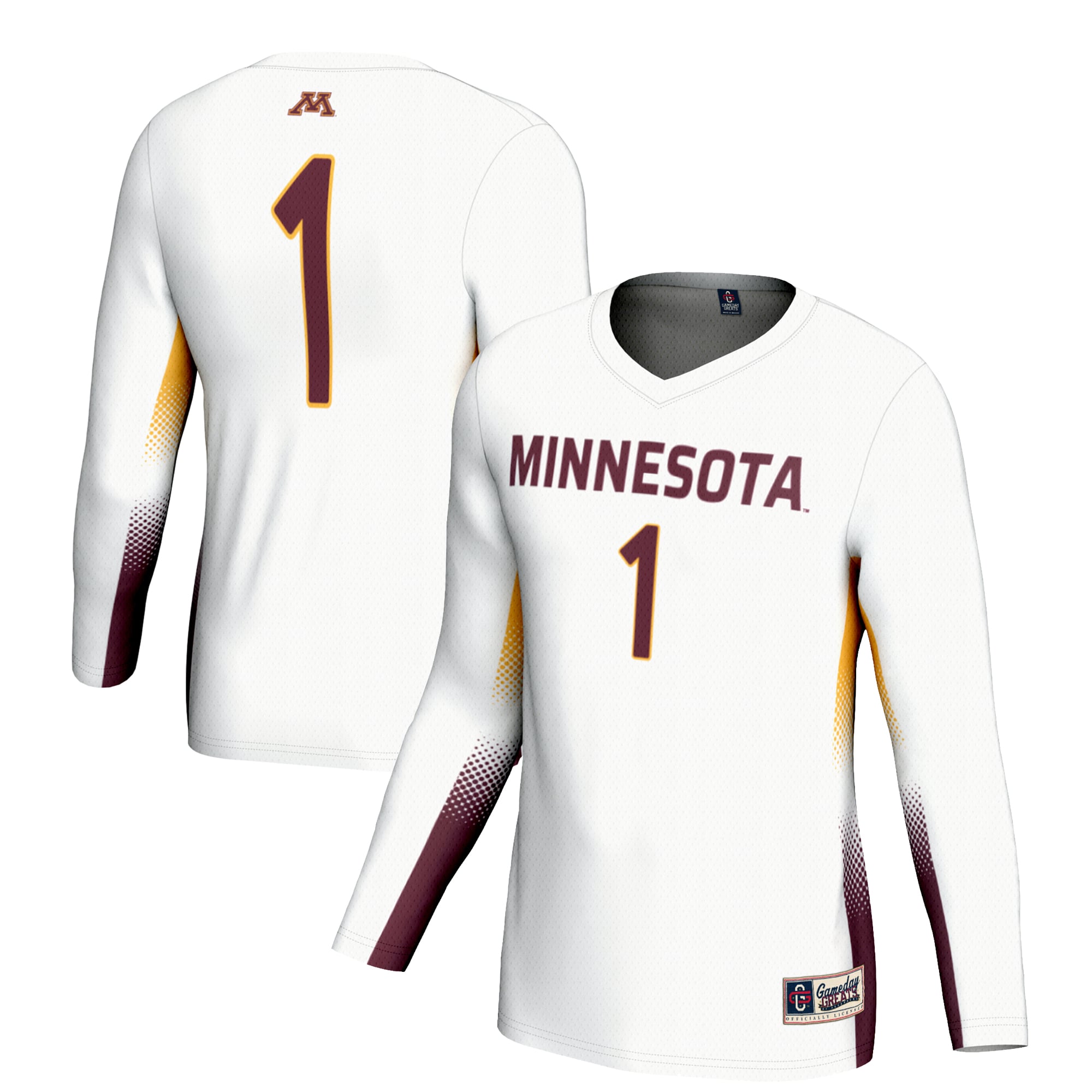 #1 Minnesota Golden Gophers Unisex Lightweight Volleyball Jersey White - front and back view