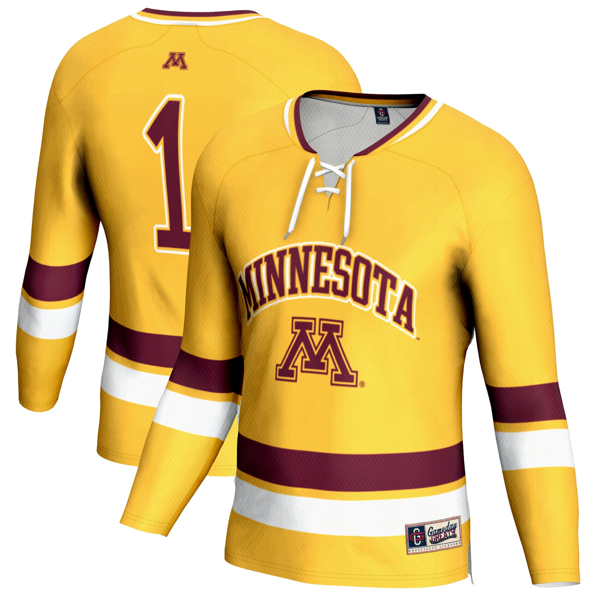 #1 Minnesota Golden Gophers Youth Lightweight Women's Hockey Jersey Gold - front and back view