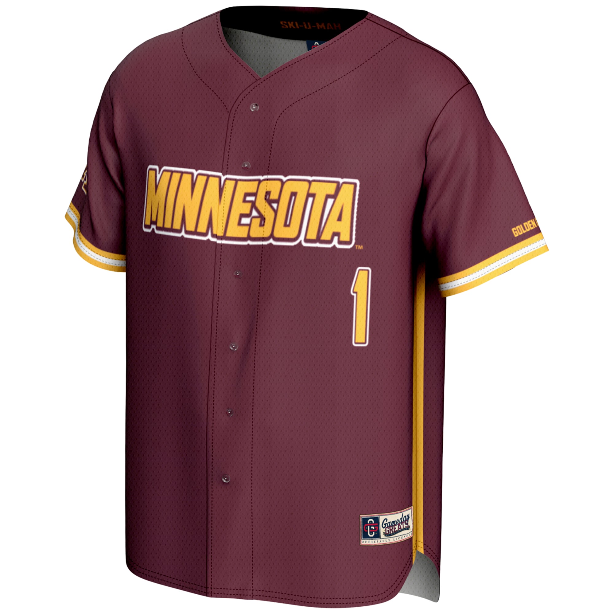 #1 Minnesota Golden Gophers Youth Baseball Jersey Lightweight Maroon - front view