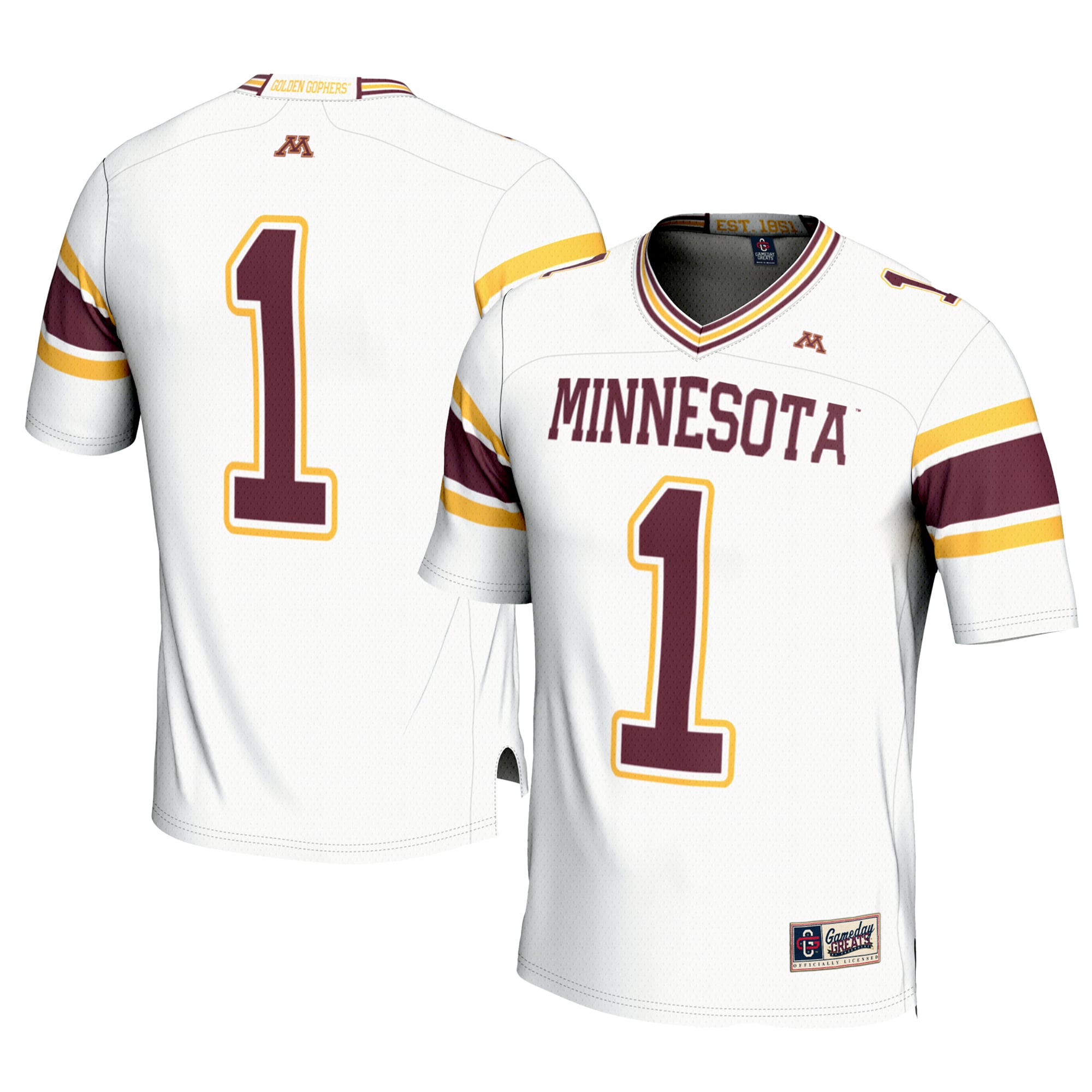 #1 Minnesota Golden Gophers Youth Football Jersey White - front and back view