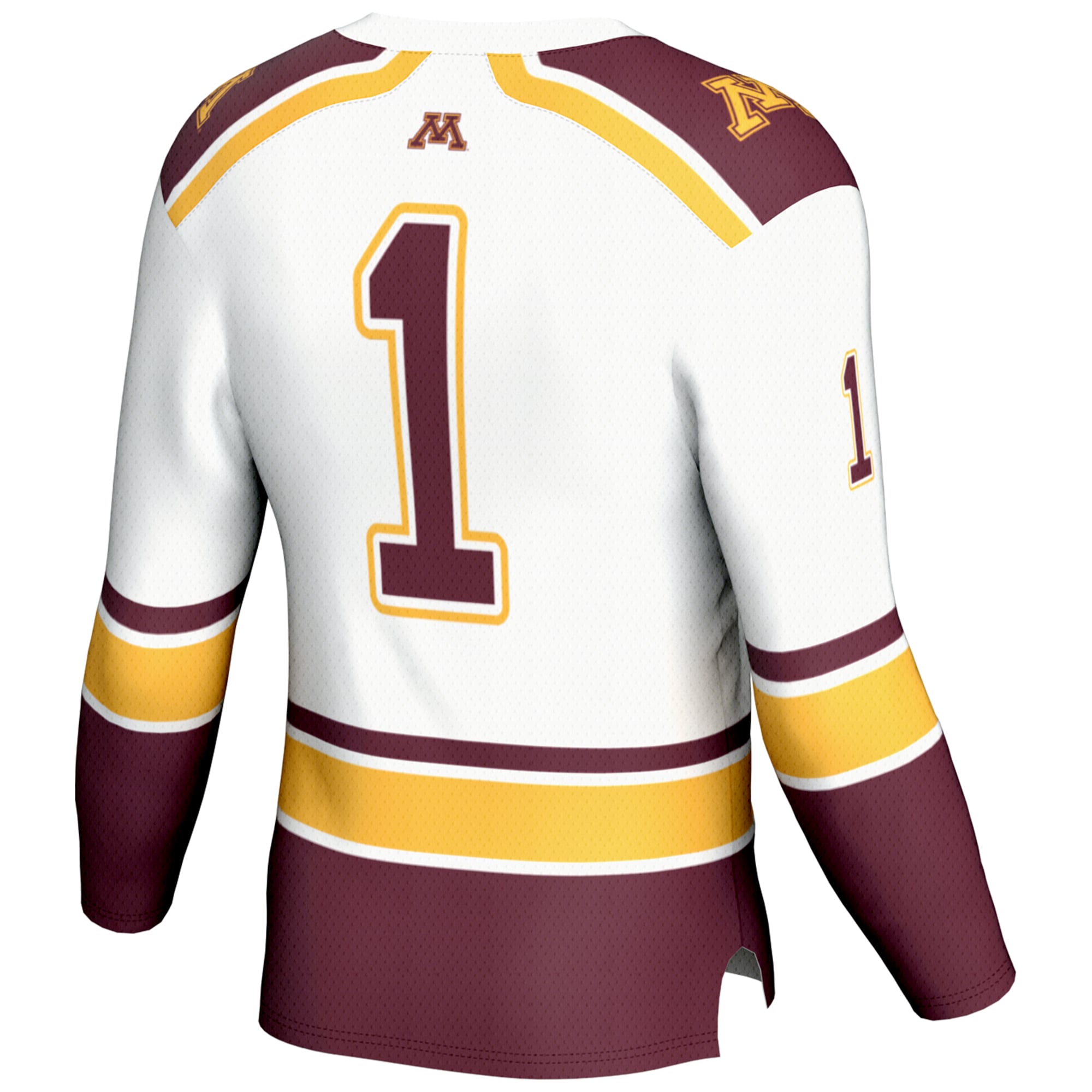 #1 Minnesota Golden Gophers Youth Hockey Jersey White - back view