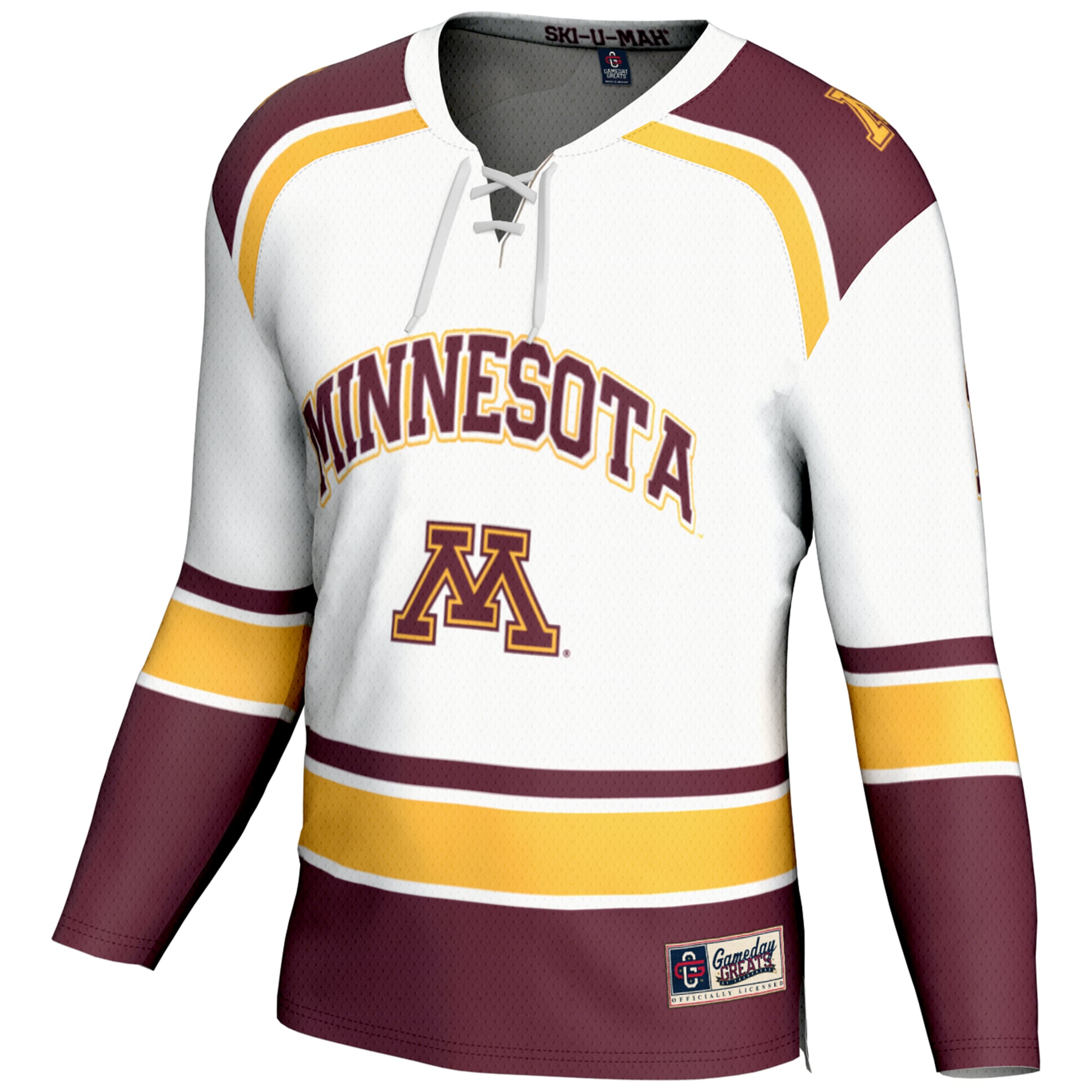 #1 Minnesota Golden Gophers Youth Hockey Jersey White - front view