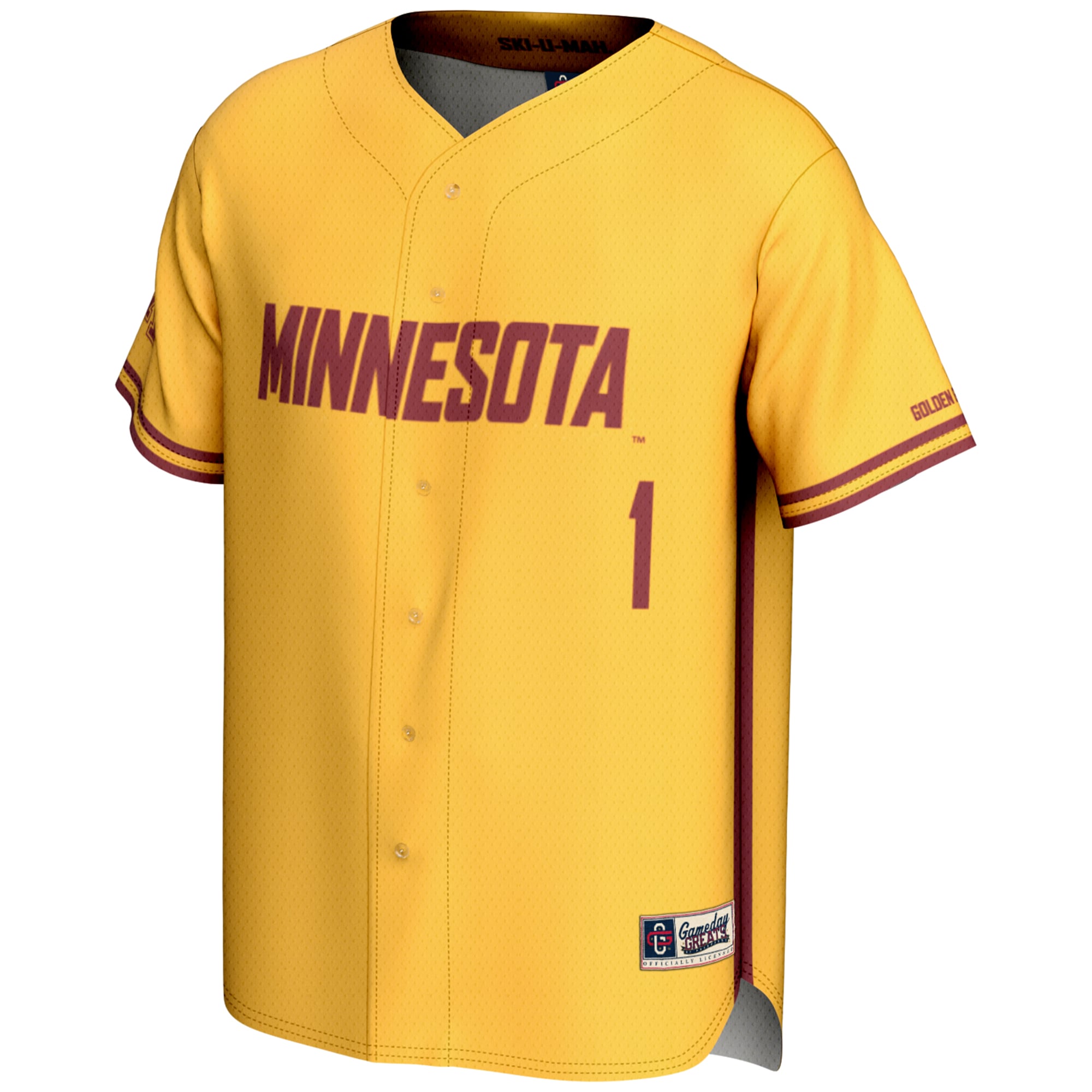 #1 Minnesota Golden Gophers Youth Lightweight Baseball Jersey Gold - front view