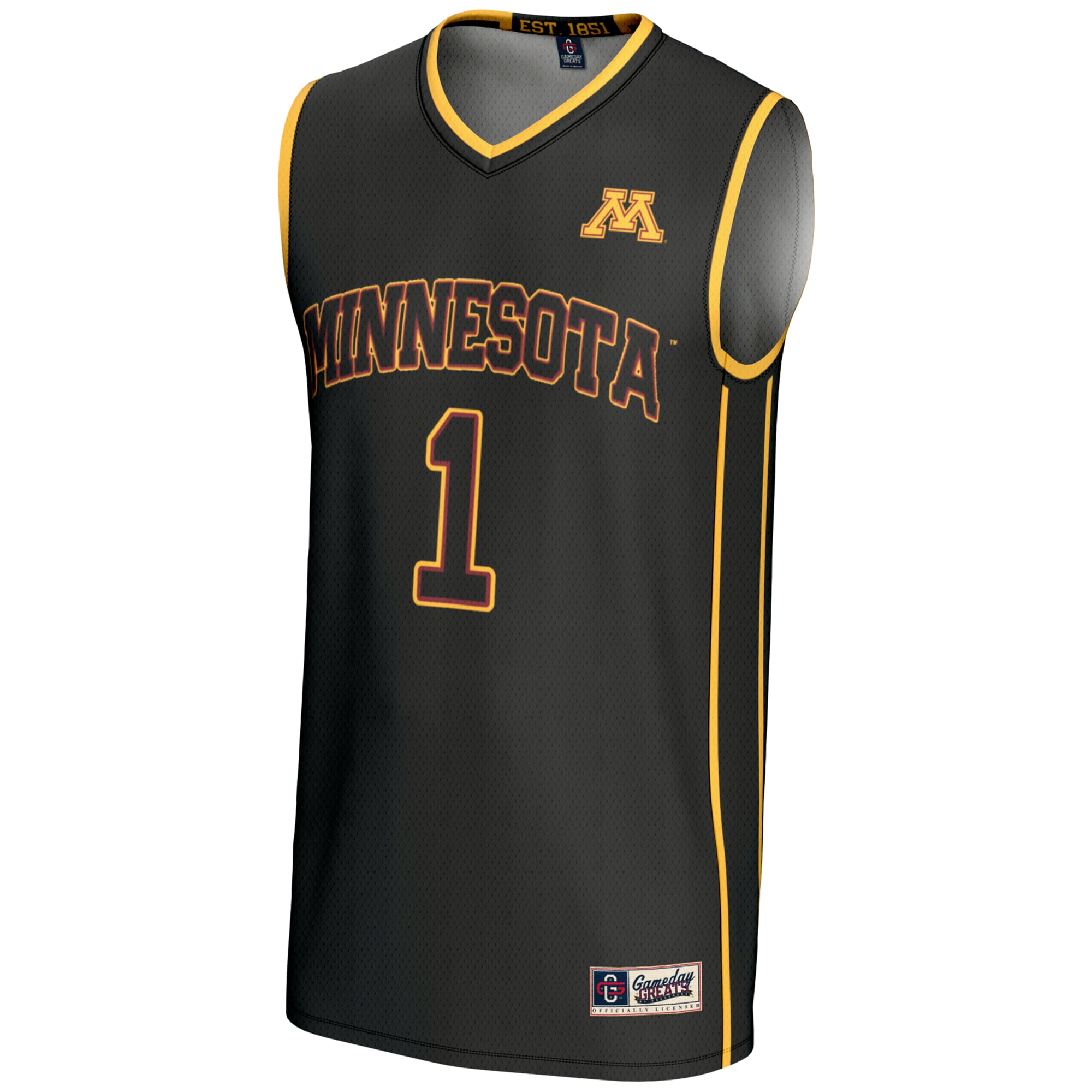 #1 Minnesota Golden Gophers Youth Lightweight Basketball Jersey Black - front view