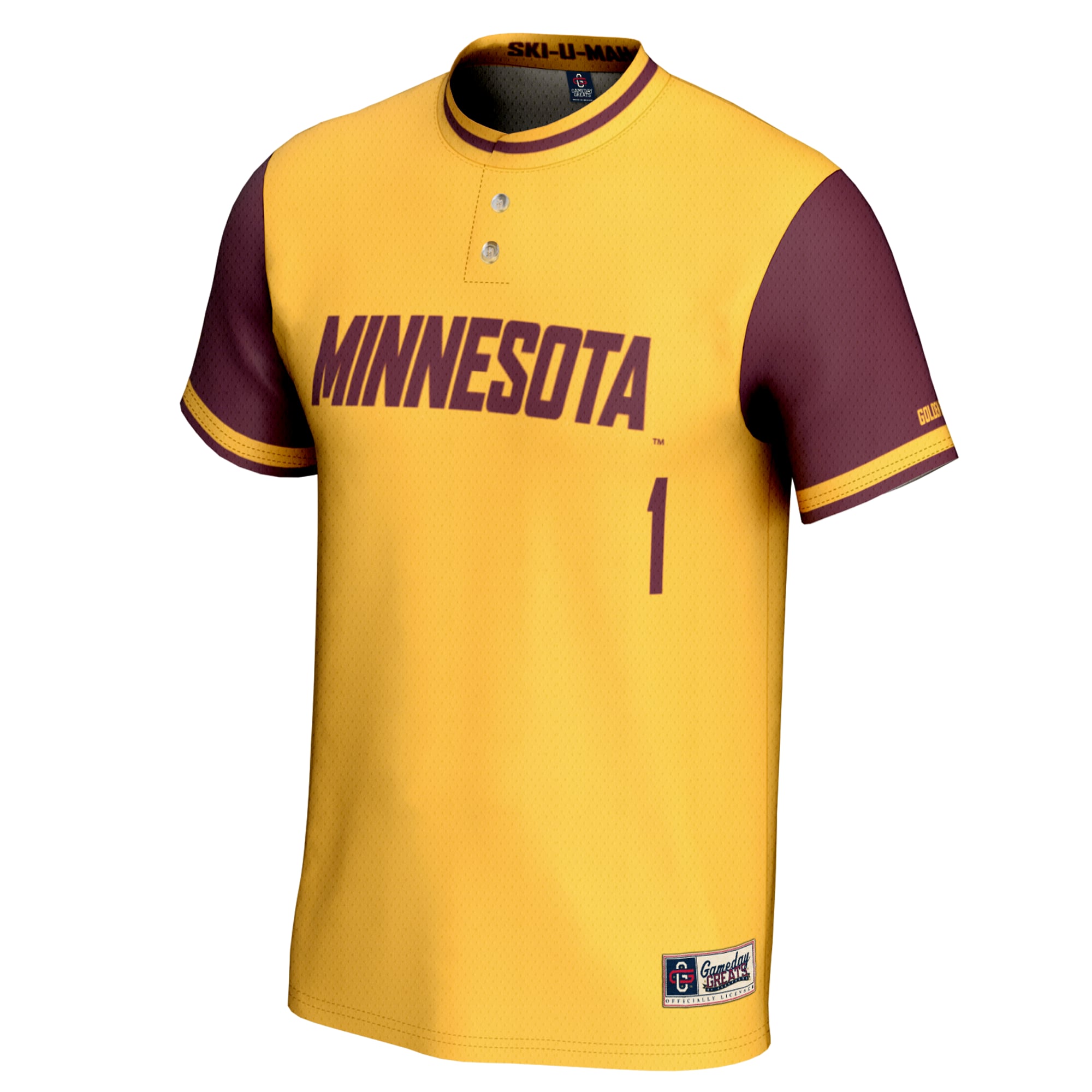 #1 Minnesota Golden Gophers Youth Lightweight Softball Jersey Gold - front view