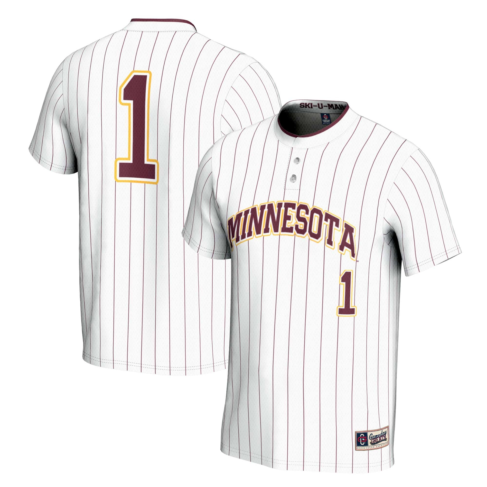 #1 Minnesota Golden Gophers Youth Lightweight Softball Jersey White - front and back view