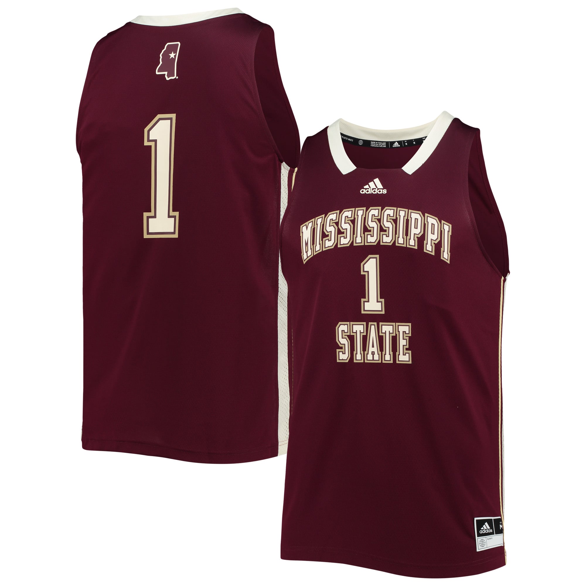 #1 Mississippi State Bulldogs Reverse Retro Jersey Maroon - front and back view