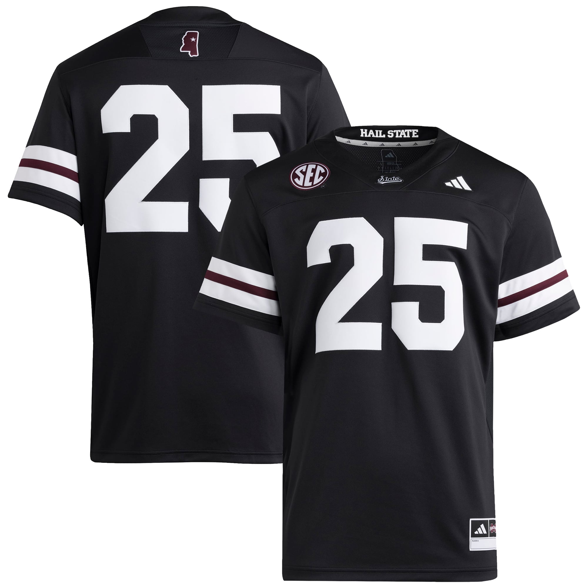#25 Mississippi State Bulldogs Strategy Jersey Black - front and back view