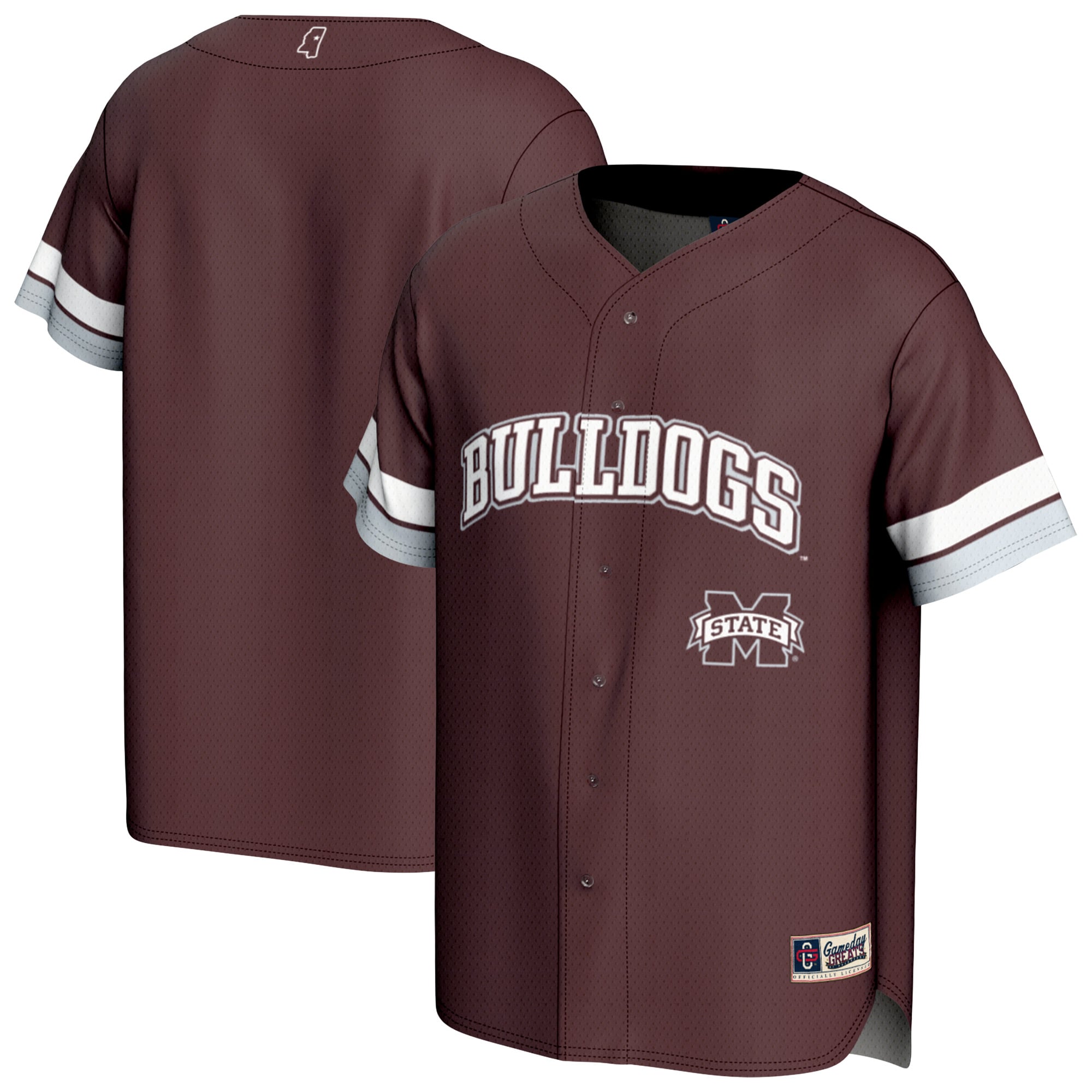 Mississippi State Bulldogs Unisex Spirit Baseball Jersey Maroon - front and back view
