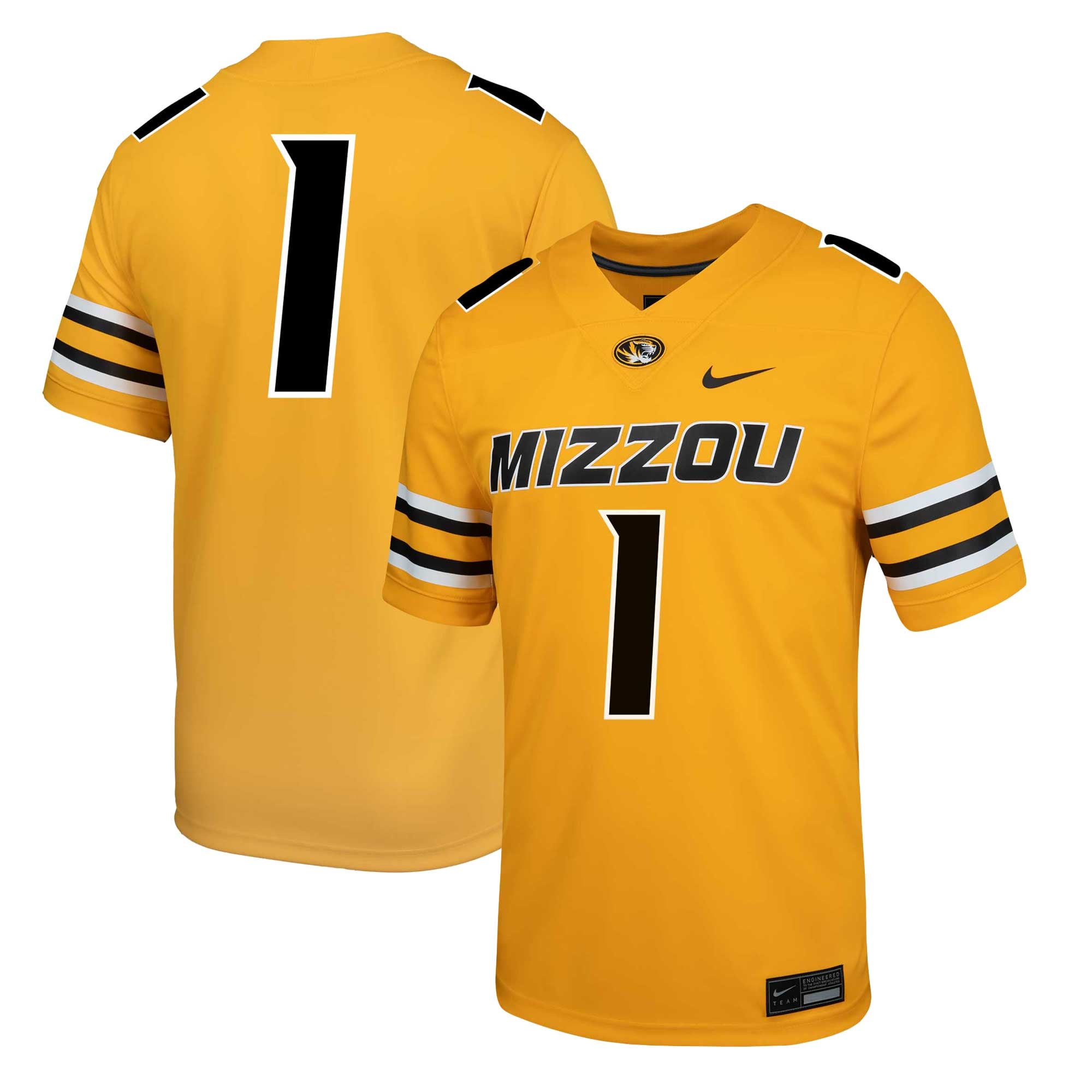 #1 Missouri Tigers Alternate Jersey Gold - front and back view