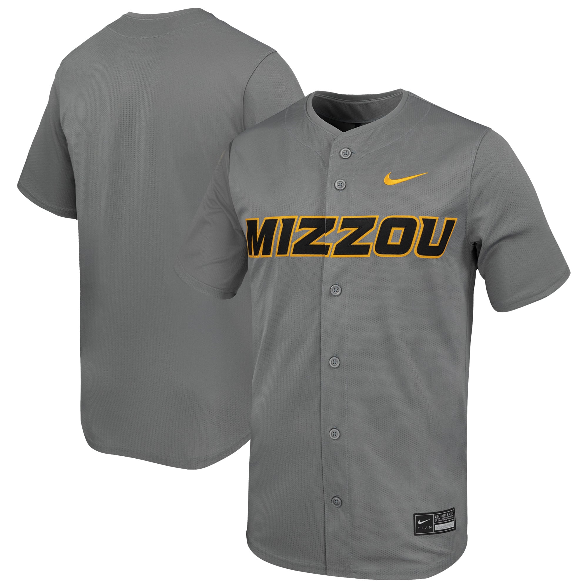 Missouri Tigers Baseball Jersey Gray - front and back view