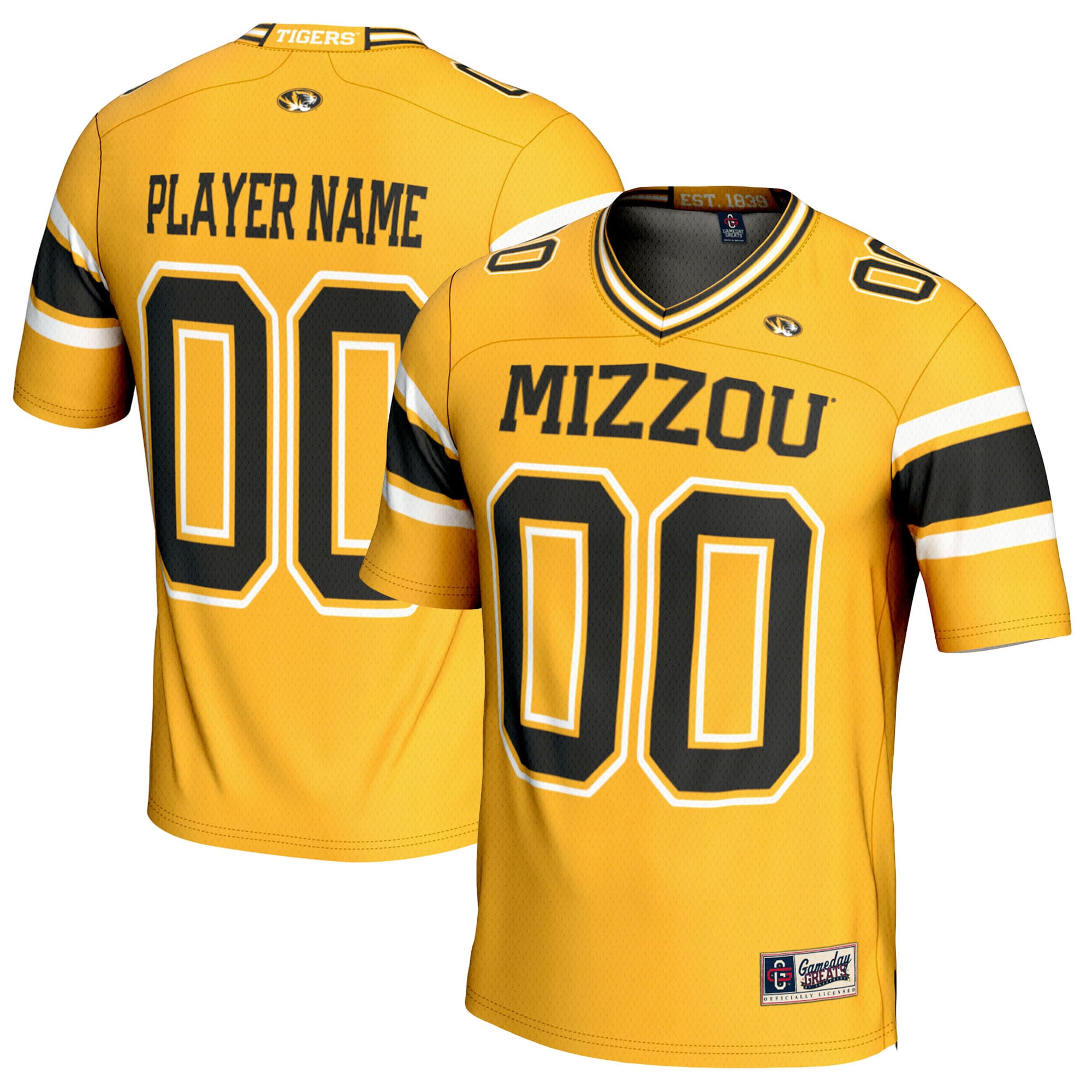 Missouri Tigers Football Jersey Gold - front and back view