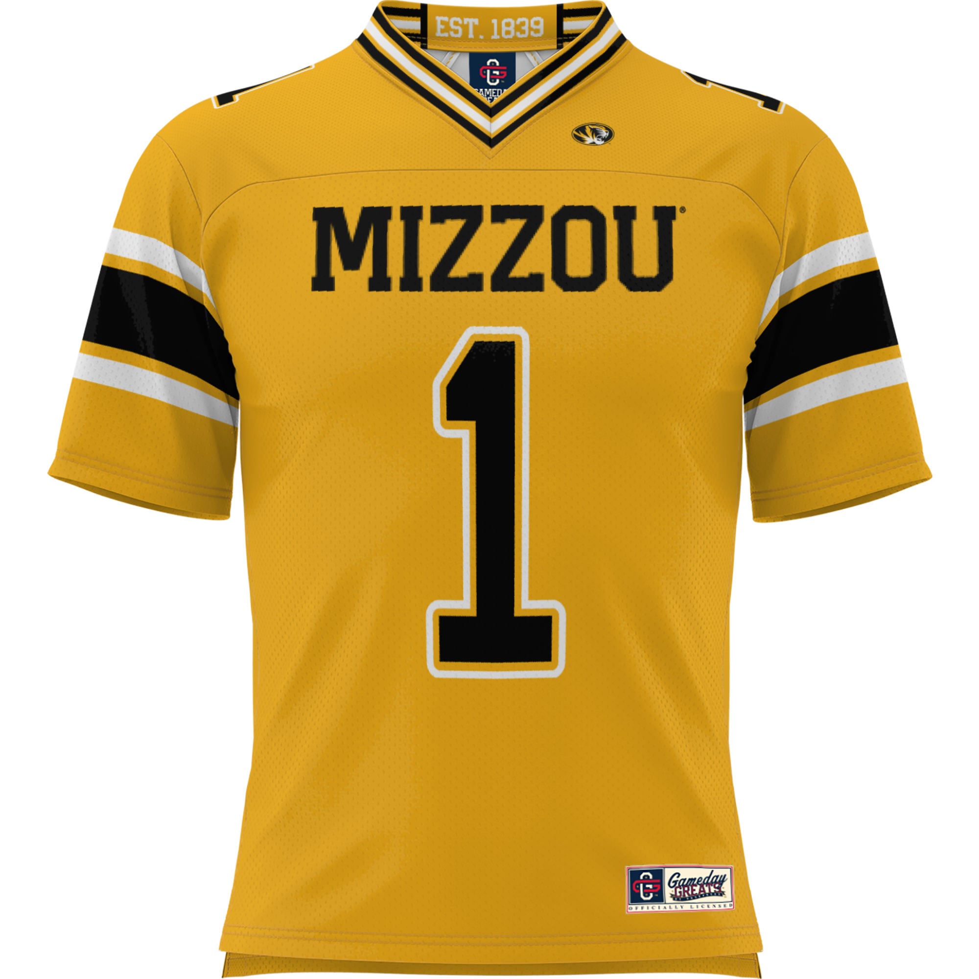 #1 Missouri Tigers Football Jersey Gold - front view