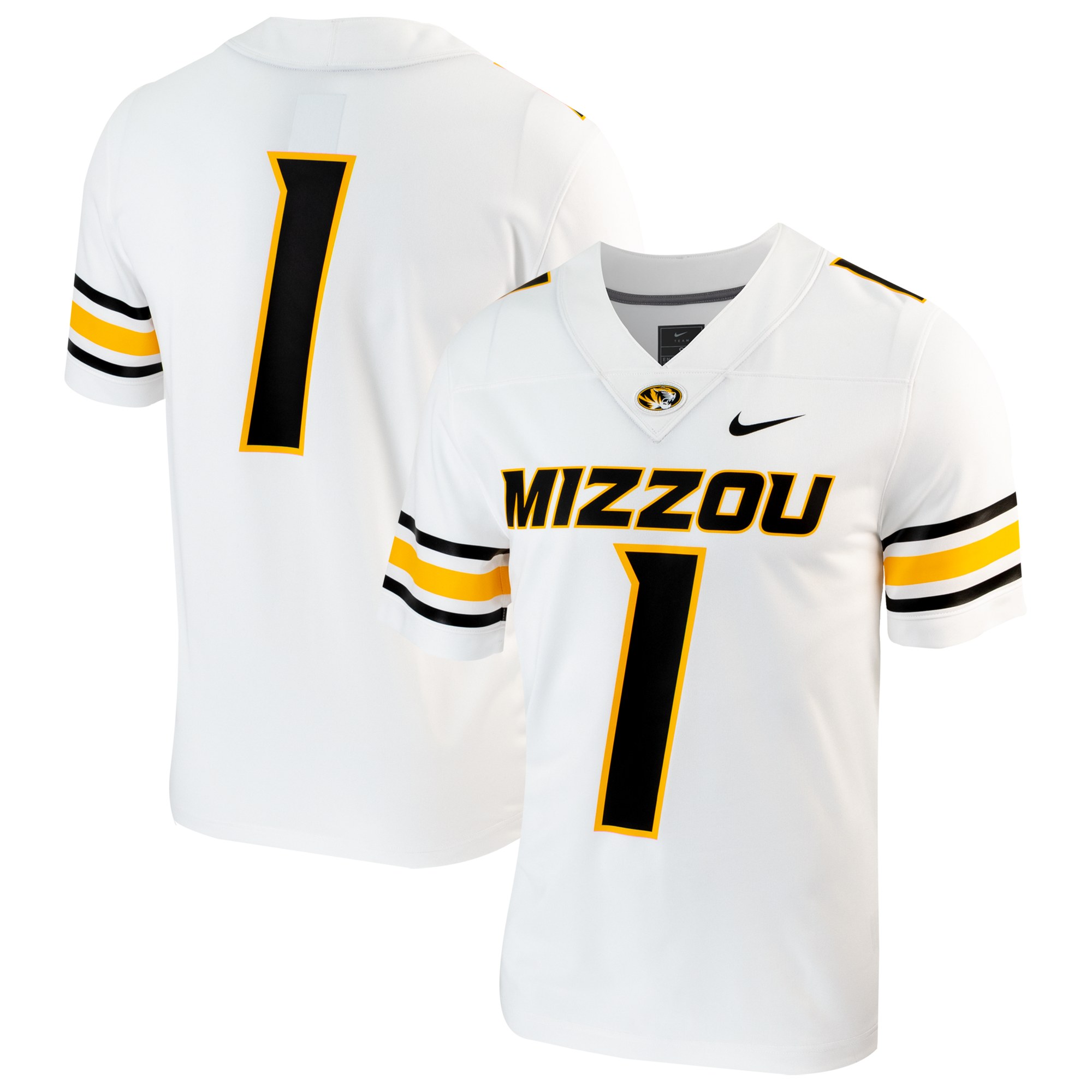 #1 Missouri Tigers Football Jersey White - front and back view