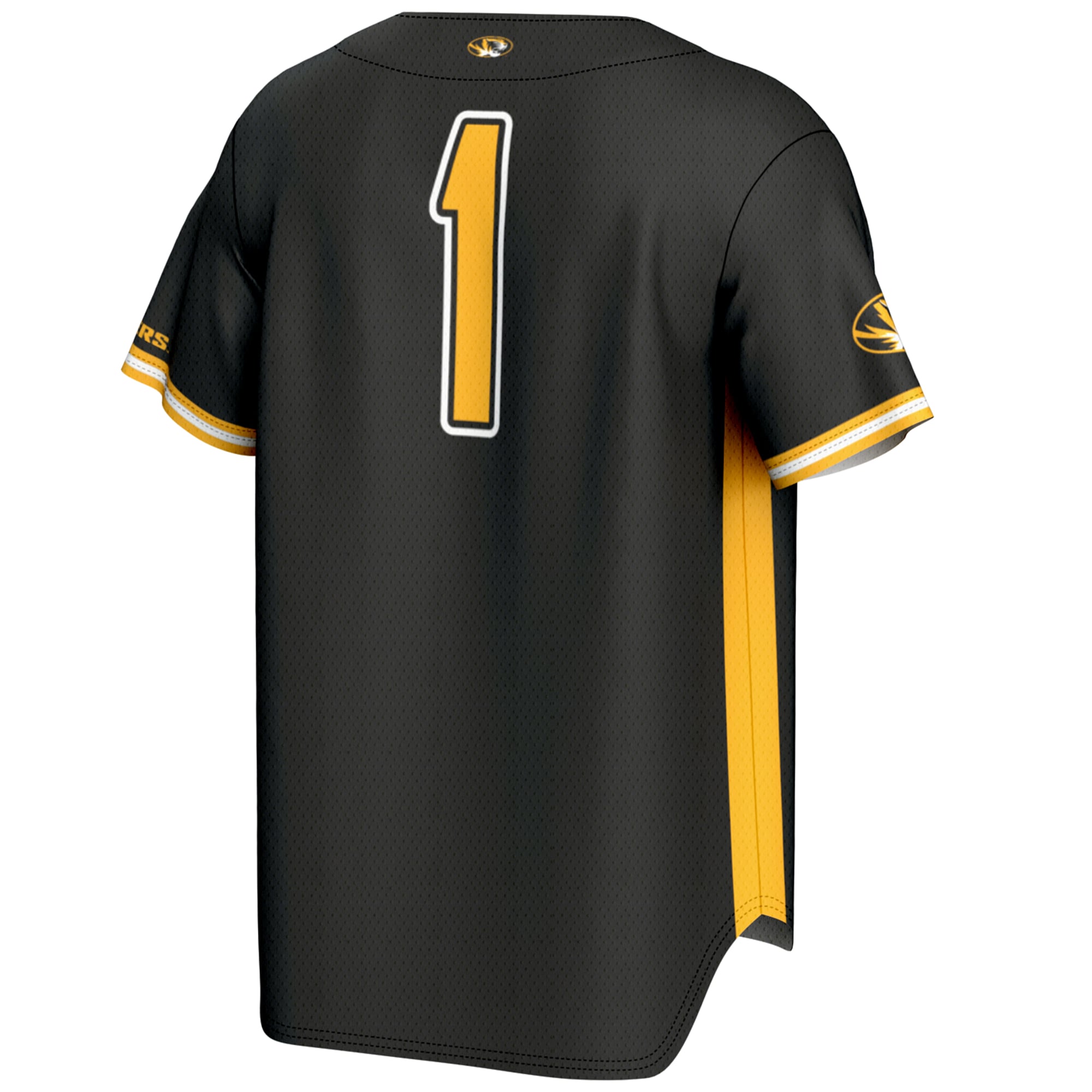 #1 Missouri Tigers Lightweight Baseball Jersey Black - back view
