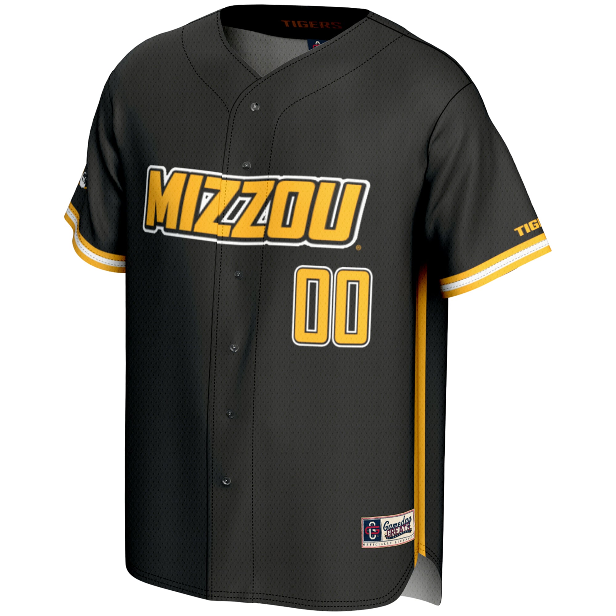 Missouri Tigers Lightweight Baseball Jersey Black - front view