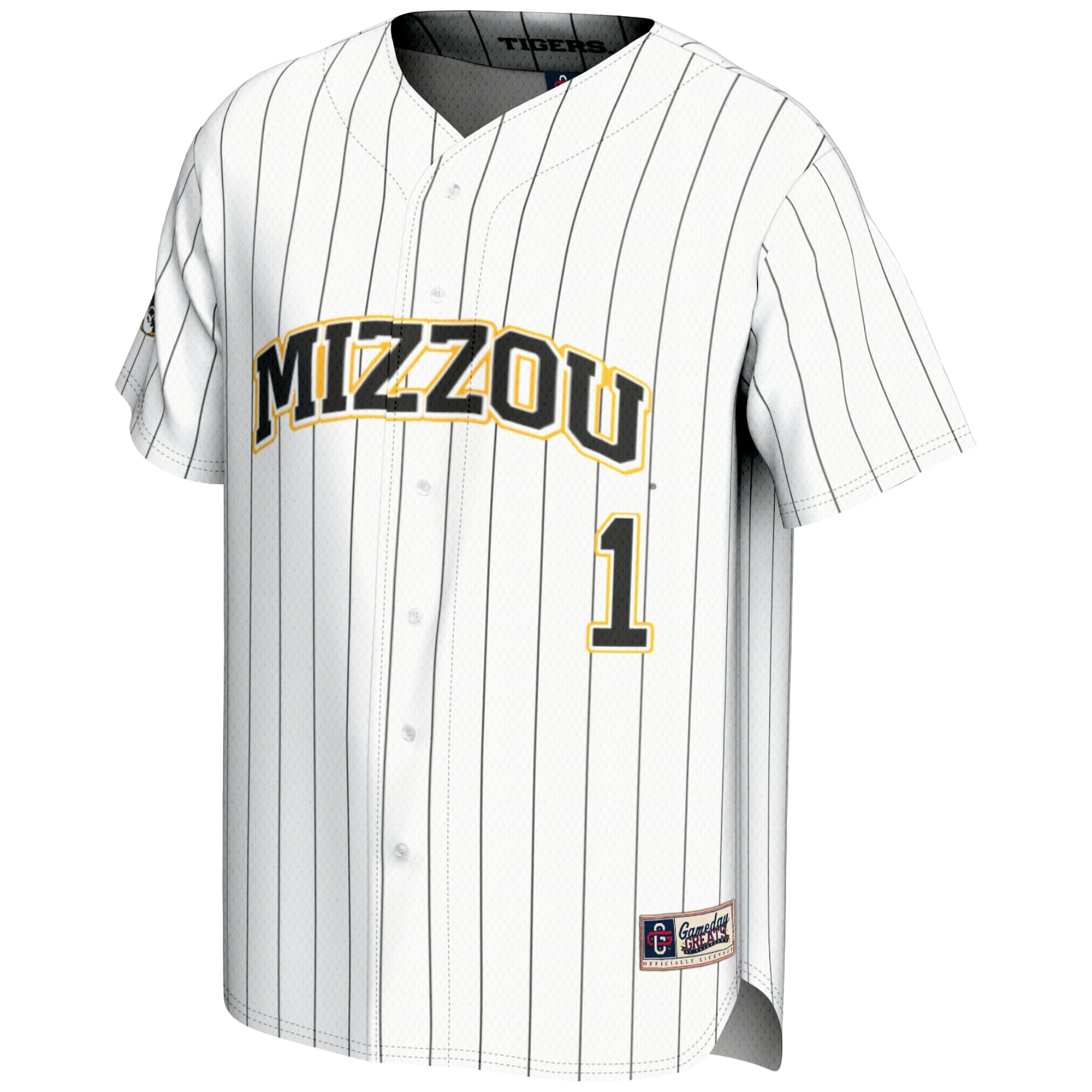 #1 Missouri Tigers Lightweight Baseball Jersey White - front view