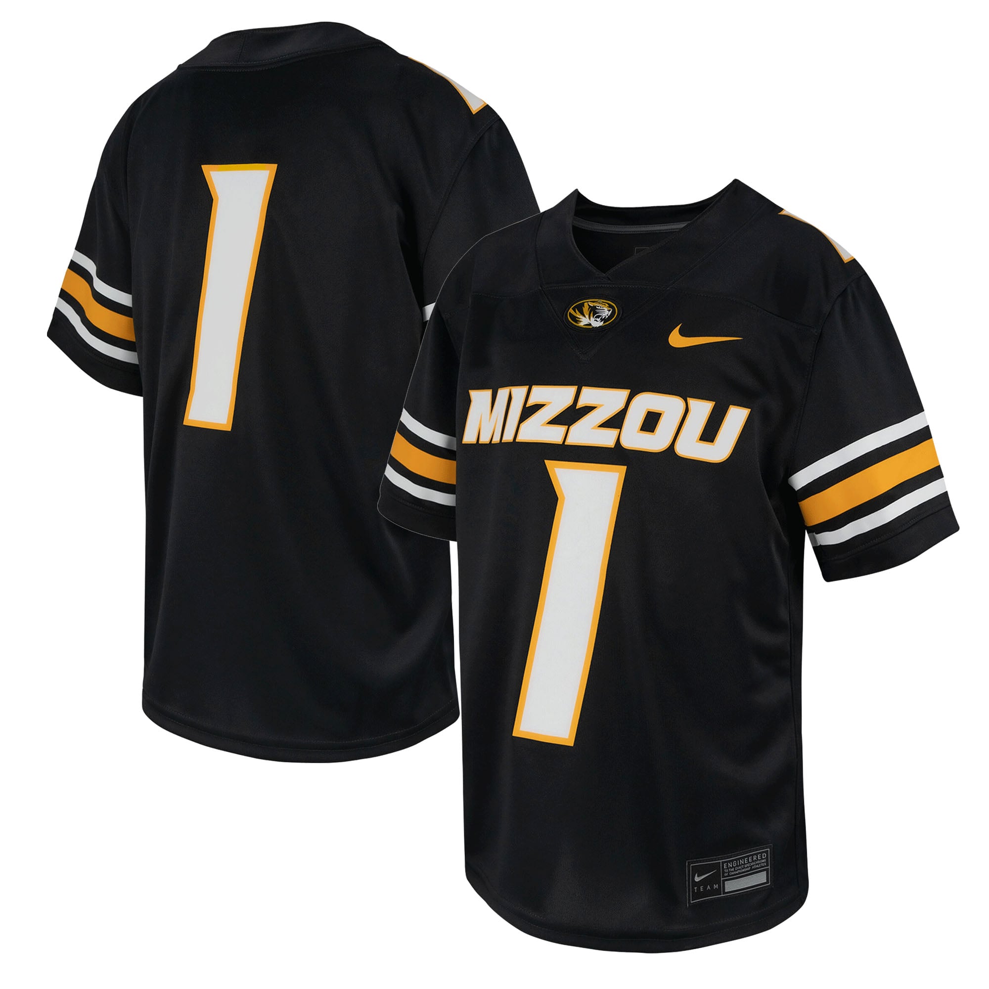 Missouri Tigers Toddler Football Jersey Black - front and back view