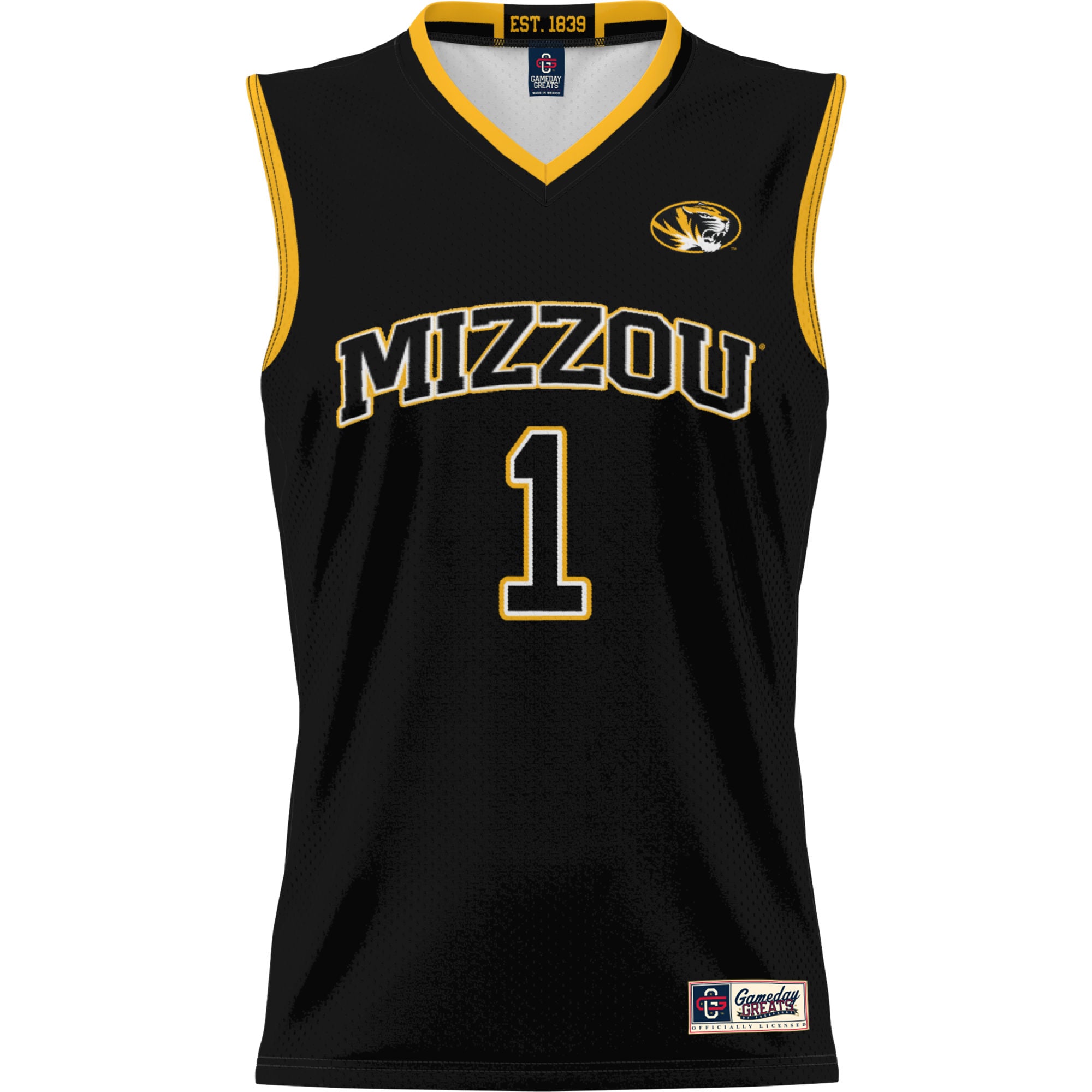 #1 Missouri Tigers Unisex Lightweight Basketball Jersey Black - front view