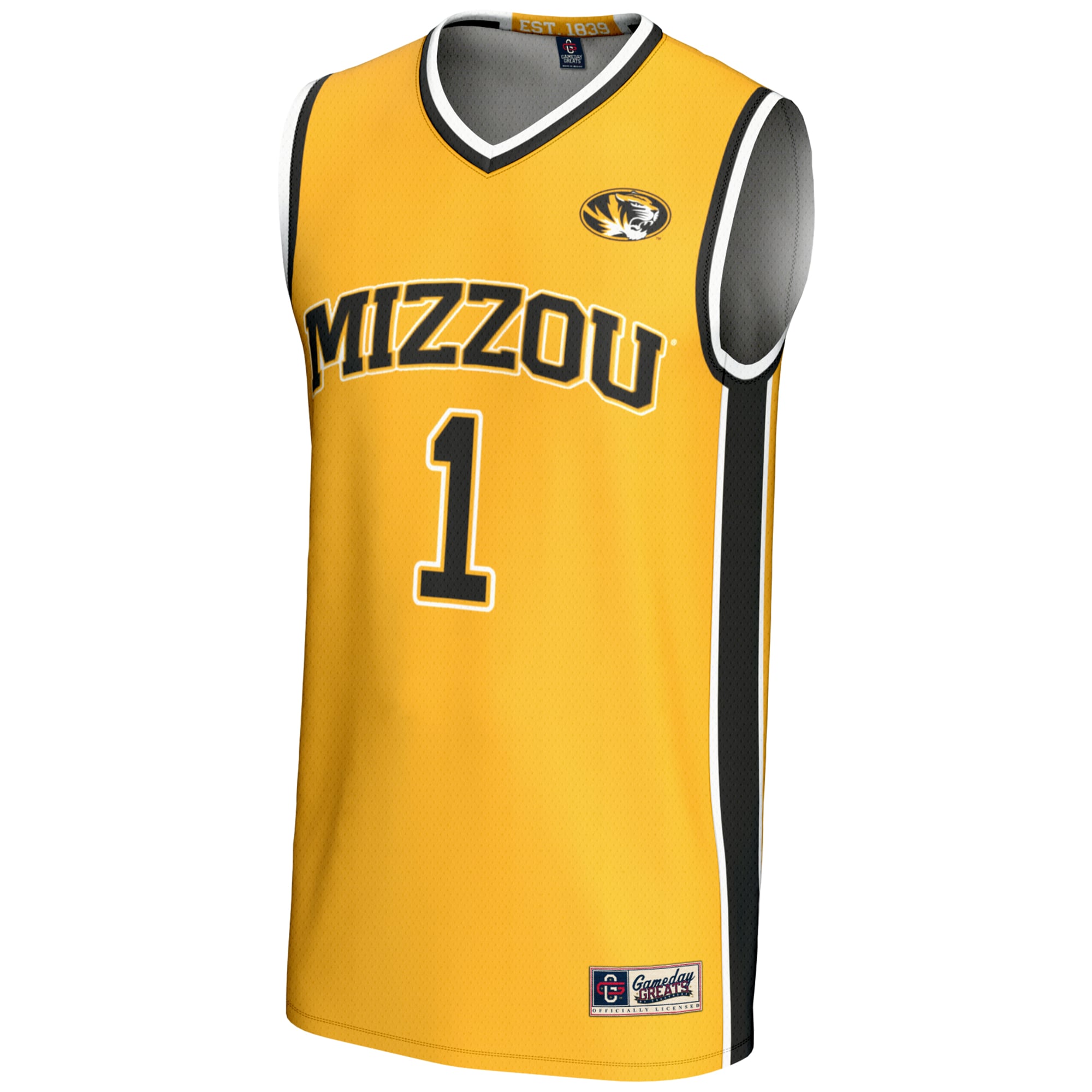 #1 Missouri Tigers Unisex Lightweight Basketball Jersey Gold - front view