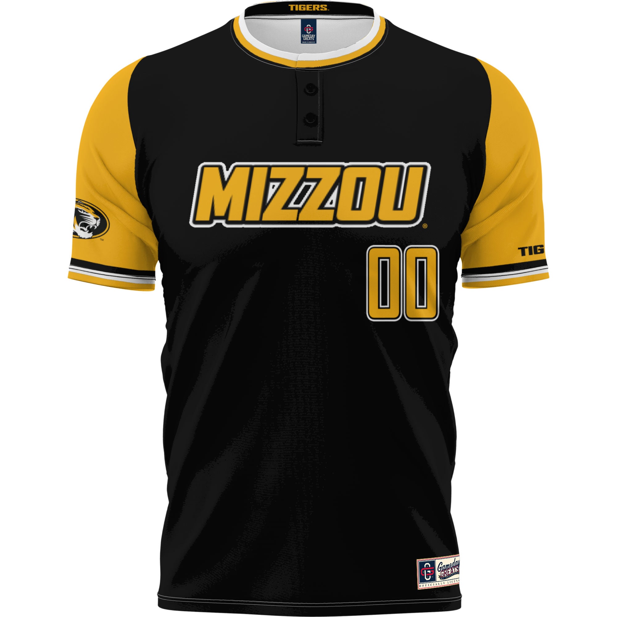 Missouri Tigers Unisex Lightweight Softball Jersey Black - front view