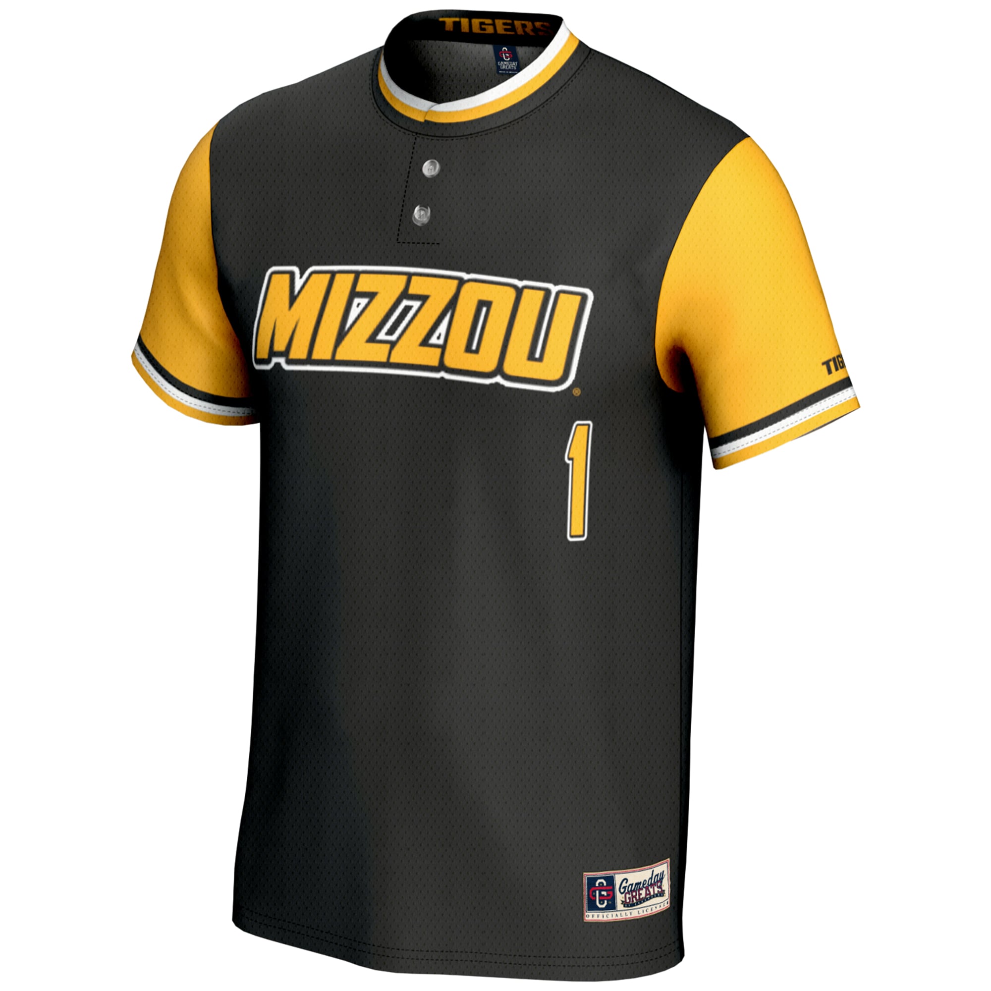 #1 Missouri Tigers Unisex Lightweight Softball Jersey Black - front view