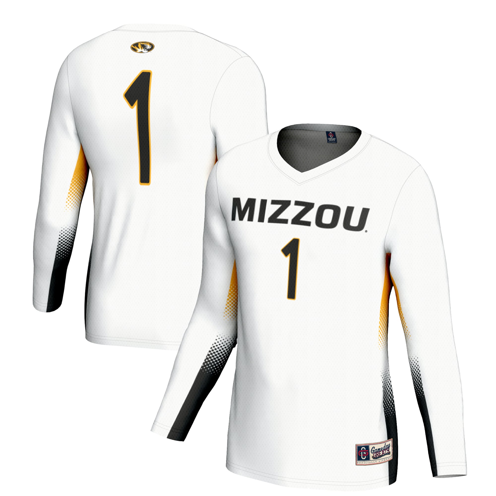 #1 Missouri Tigers Unisex Lightweight Volleyball Jersey - White - front and back view