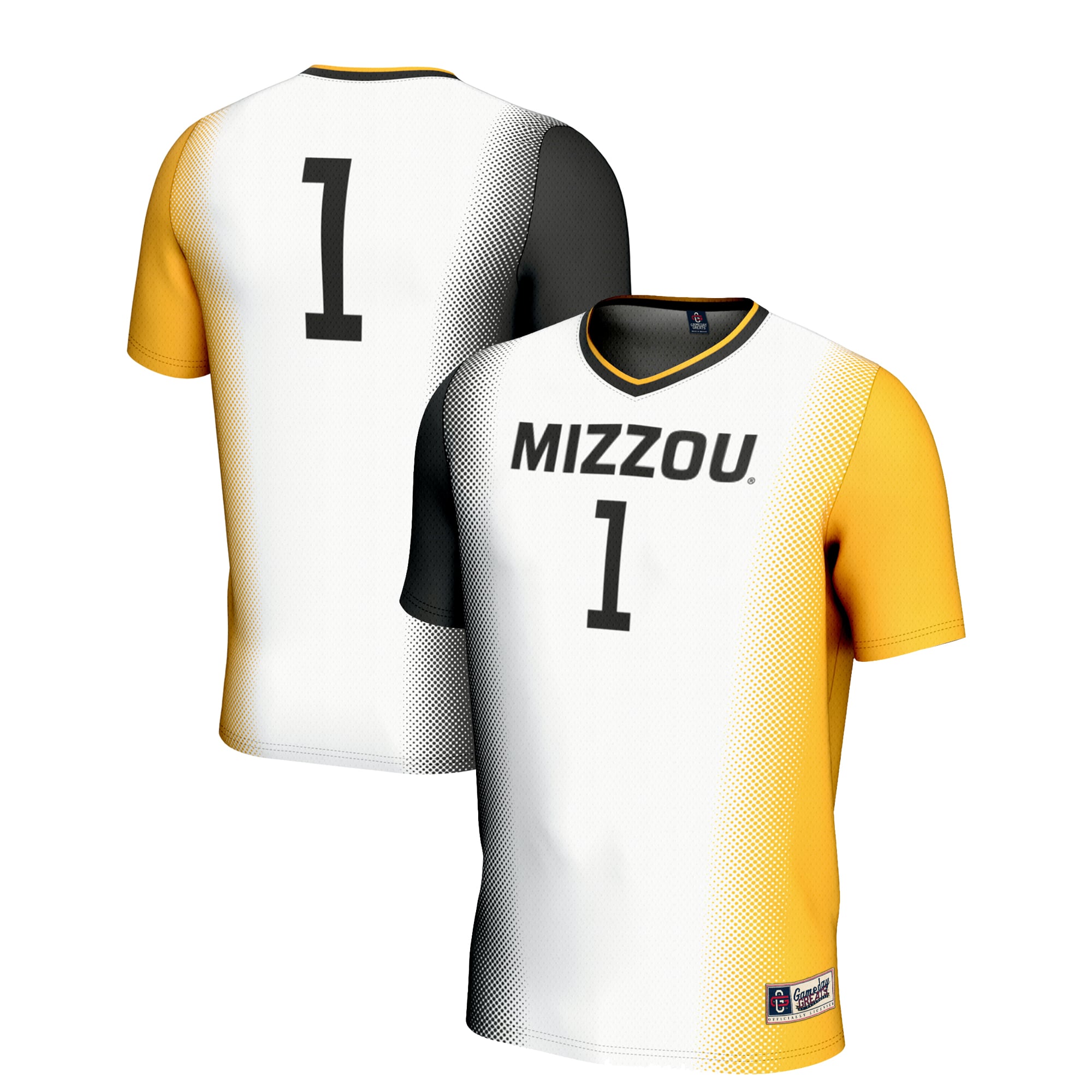 #1 Missouri Tigers Unisex Lightweight Women's Soccer Jersey White - front and back view