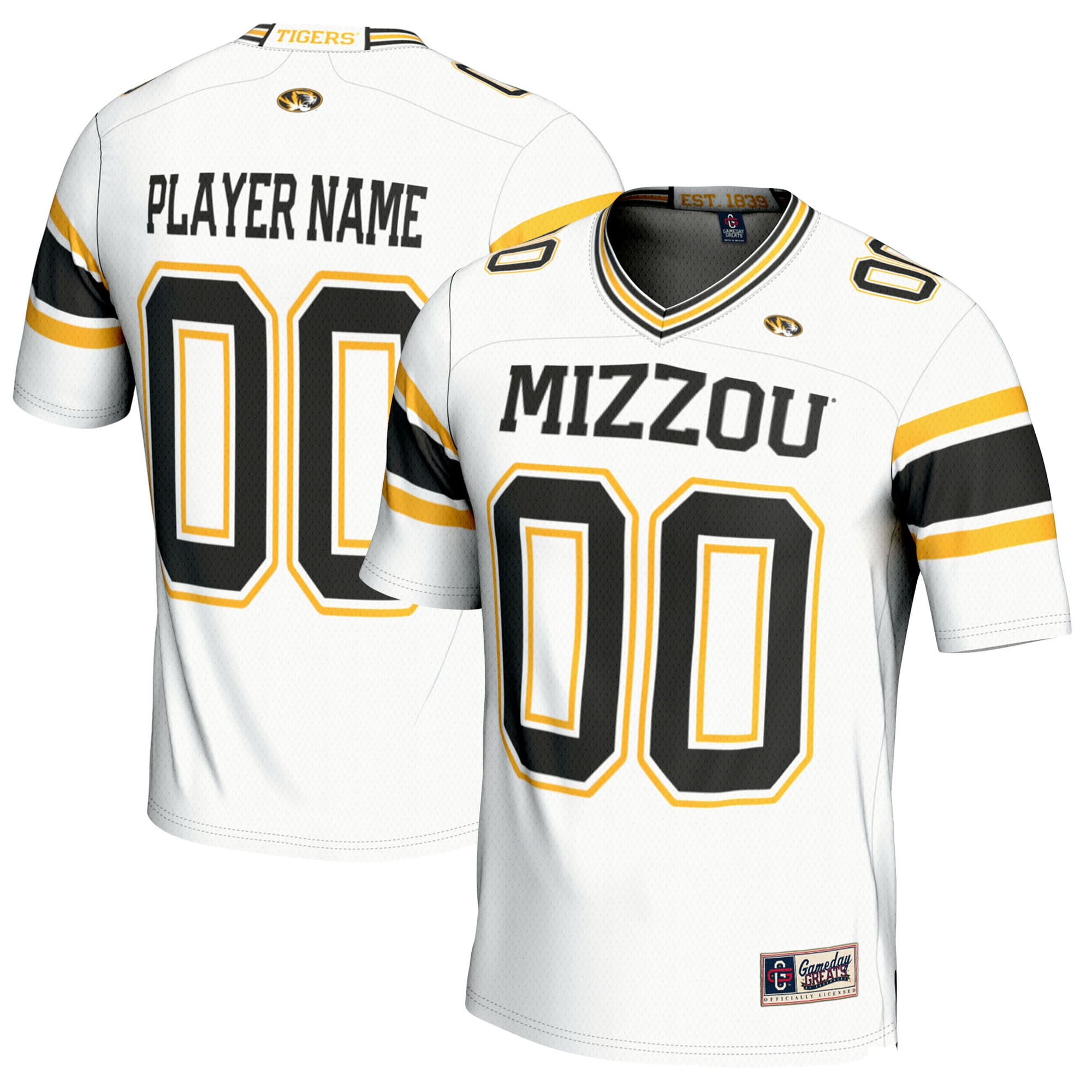 Missouri Tigers Youth Football Jersey White - front and back view