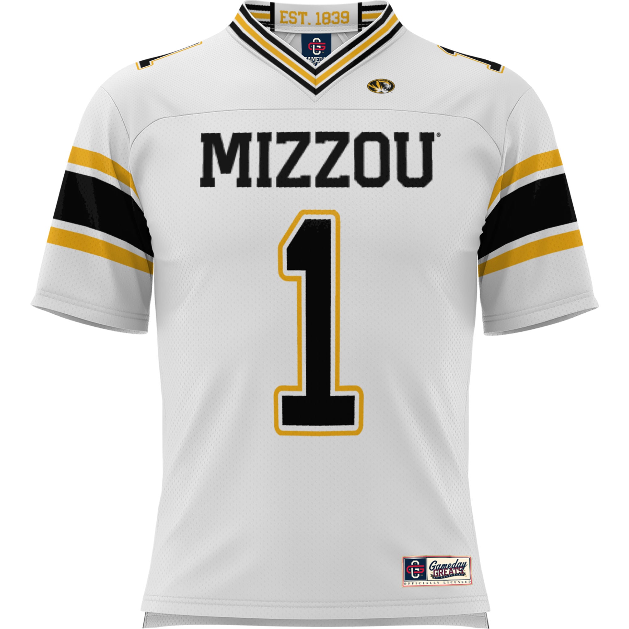#1 Missouri Tigers Youth Football Jersey White - front view