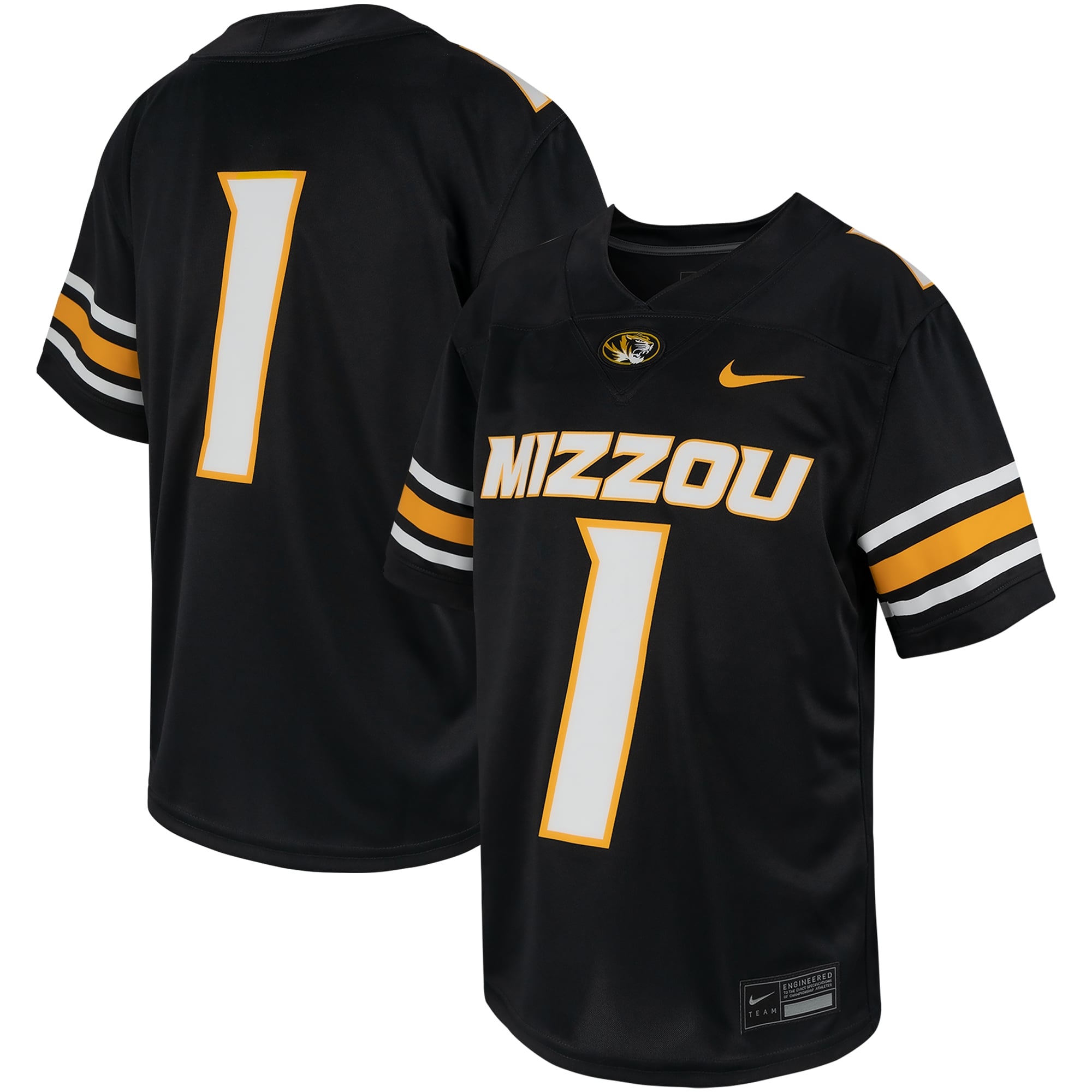 #1 Missouri Tigers Youth Jersey Black - front and back view