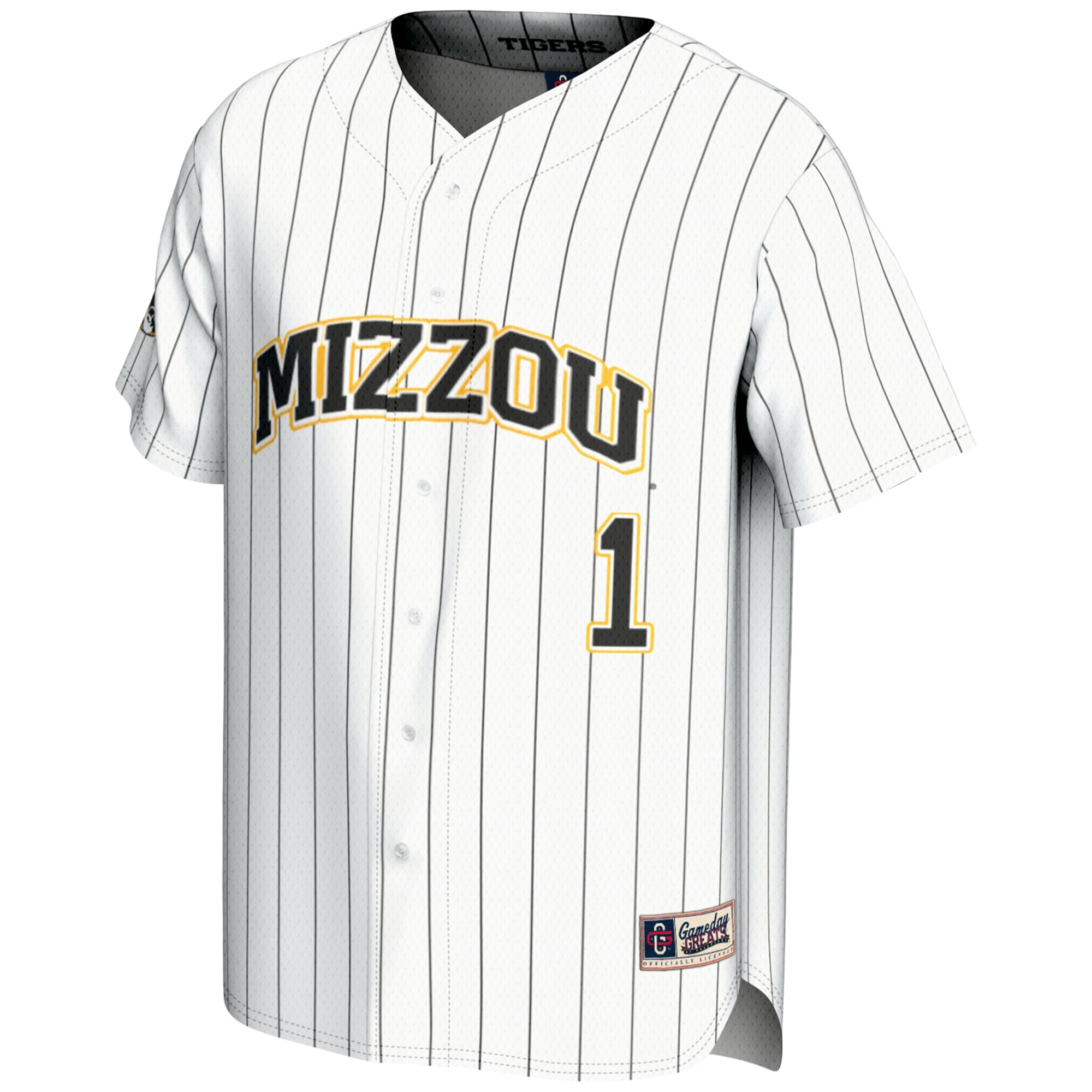 #1 Missouri Tigers Youth Lightweight Baseball Jersey White - front view