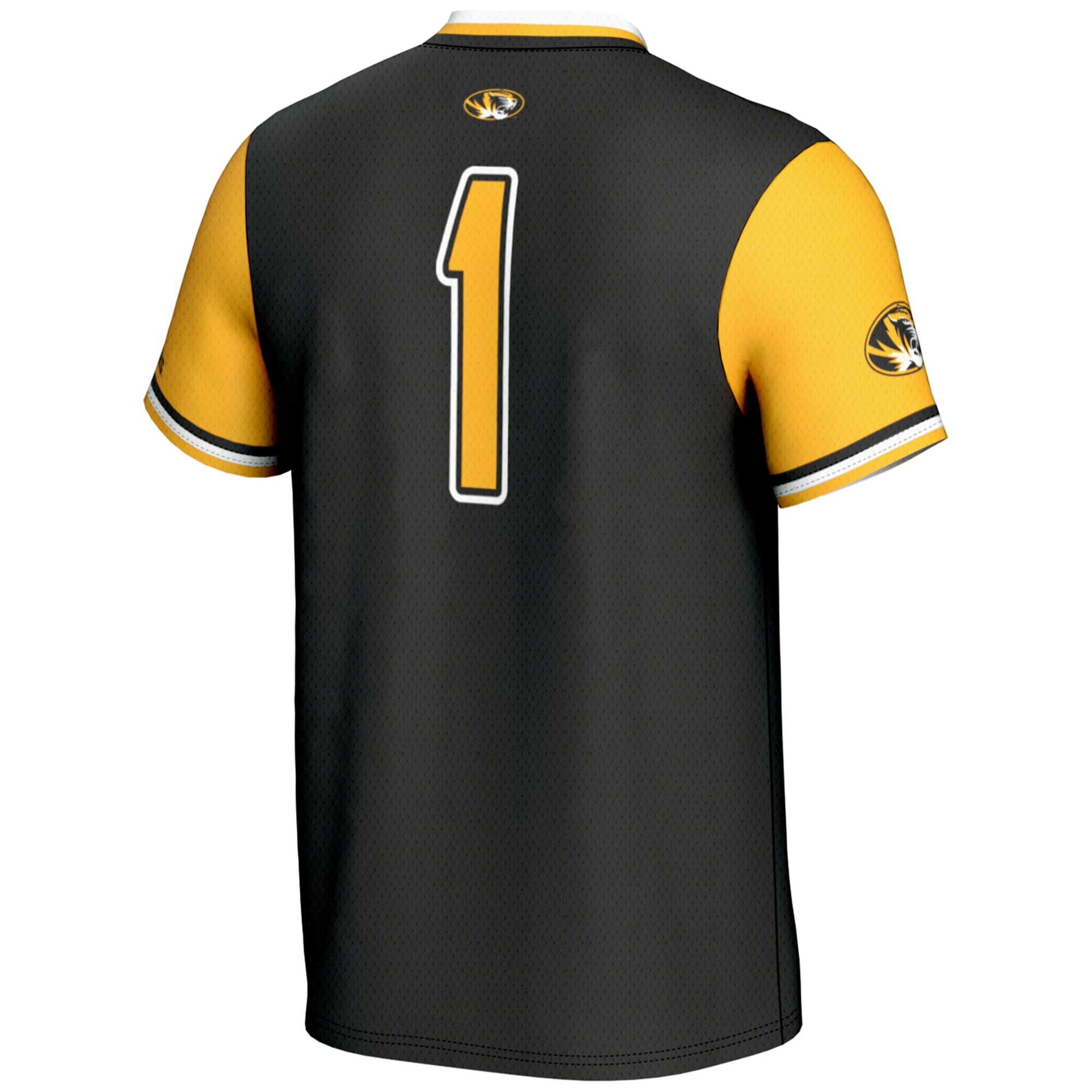 #1 Missouri Tigers Youth Lightweight Softball Jersey Black - back view