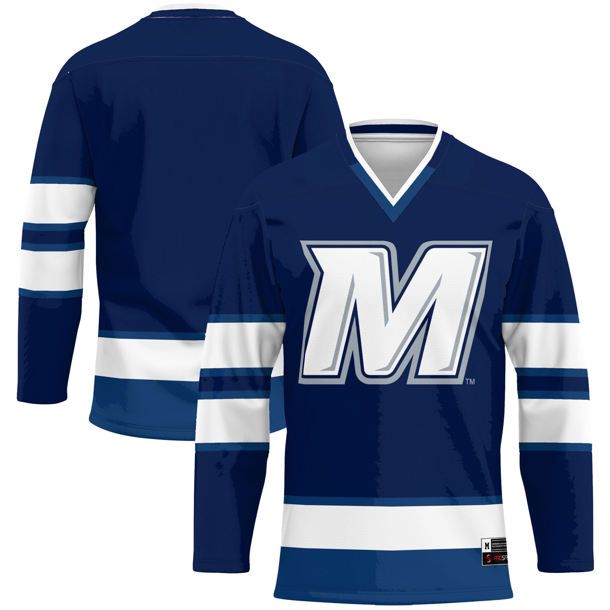 Monmouth Hawks Hockey Jersey Navy - front and back view