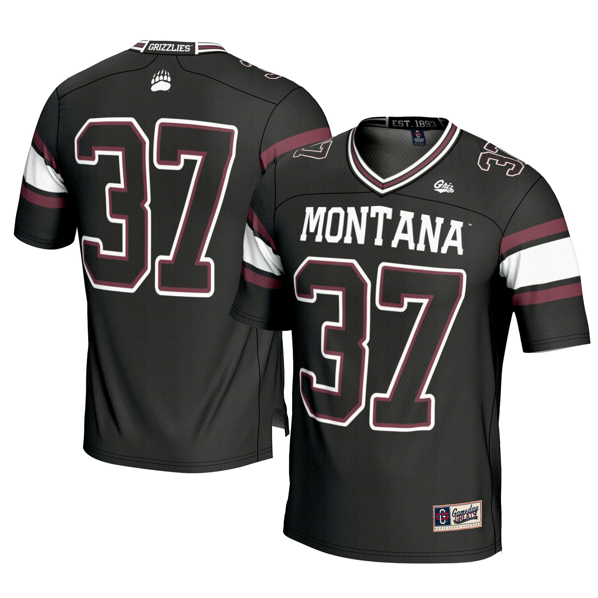 #37 Montana Grizzlies Football Jersey - Black - front and back view