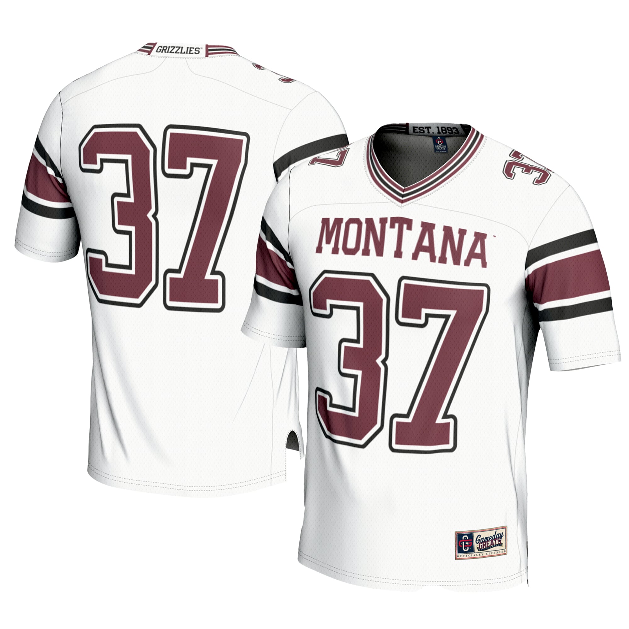 #37 Montana Grizzlies Football Jersey White - front and back view