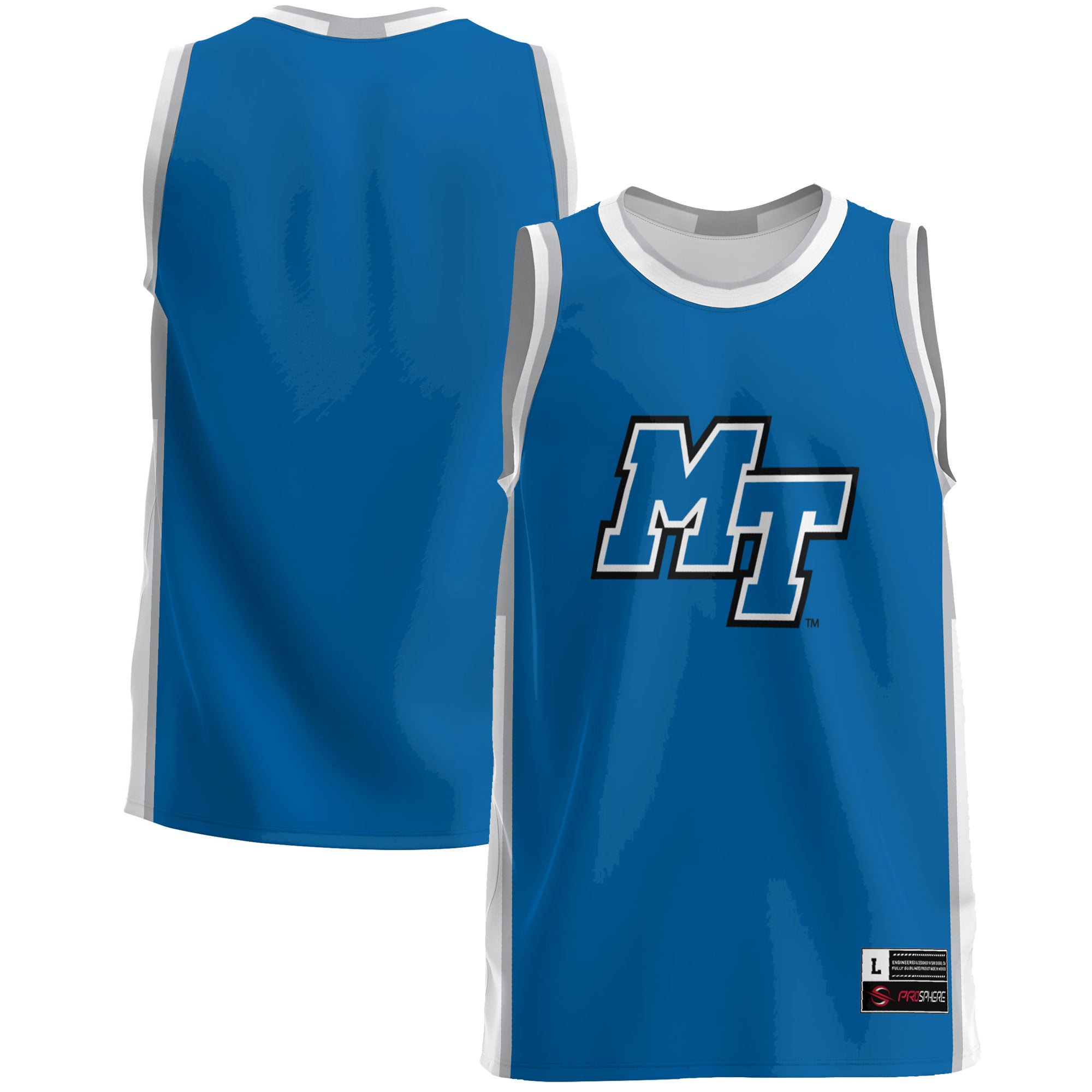 MTSU Blue Raiders Lightweight Basketball Jersey Royal - front and back view