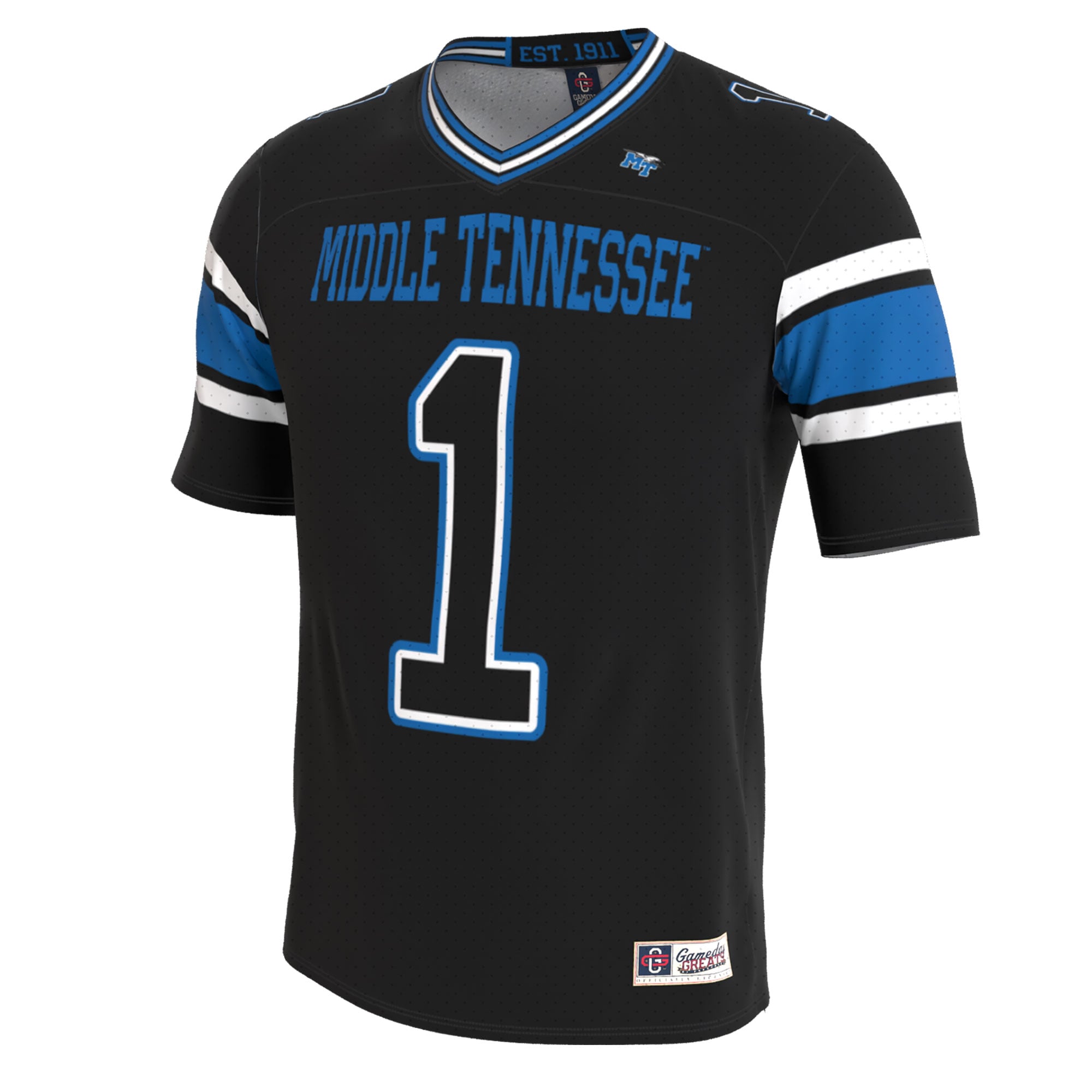 MTSU Blue Raiders Youth Lightweight Collegiate Football Blackout Fashion Jersey - front view