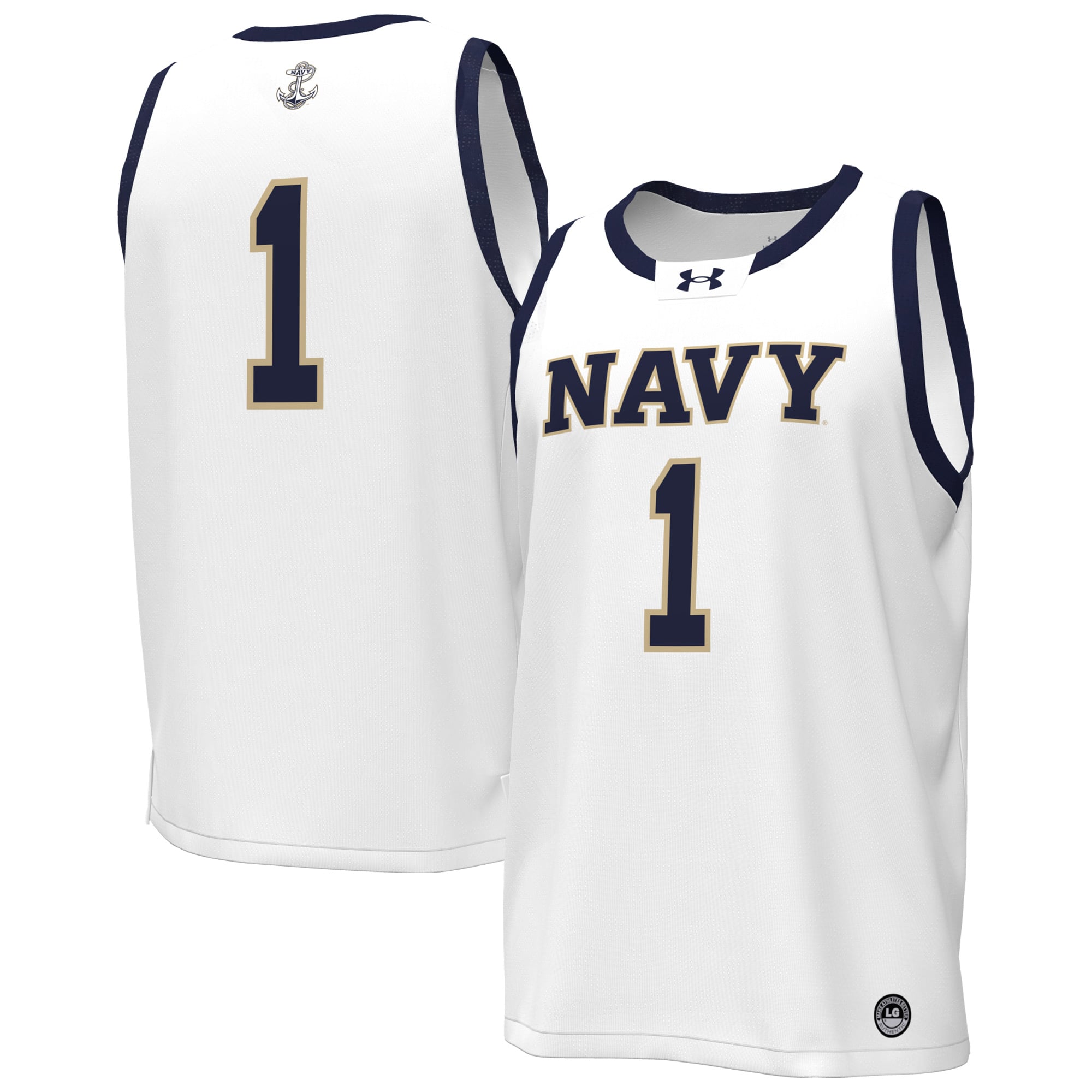 Navy Midshipmen #1 Basketball Jersey White - front and back view