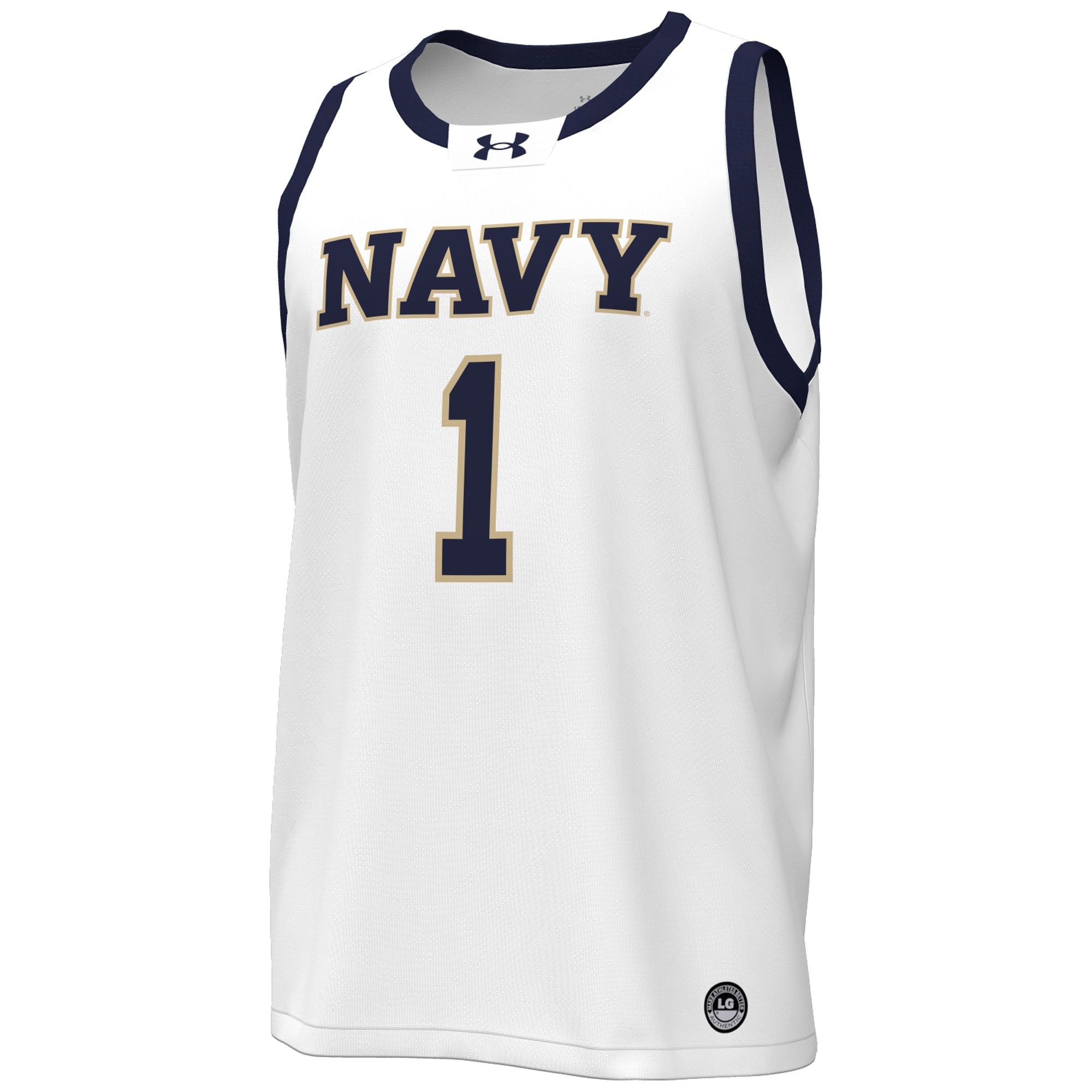 Navy Midshipmen #1 Basketball Jersey White - front view