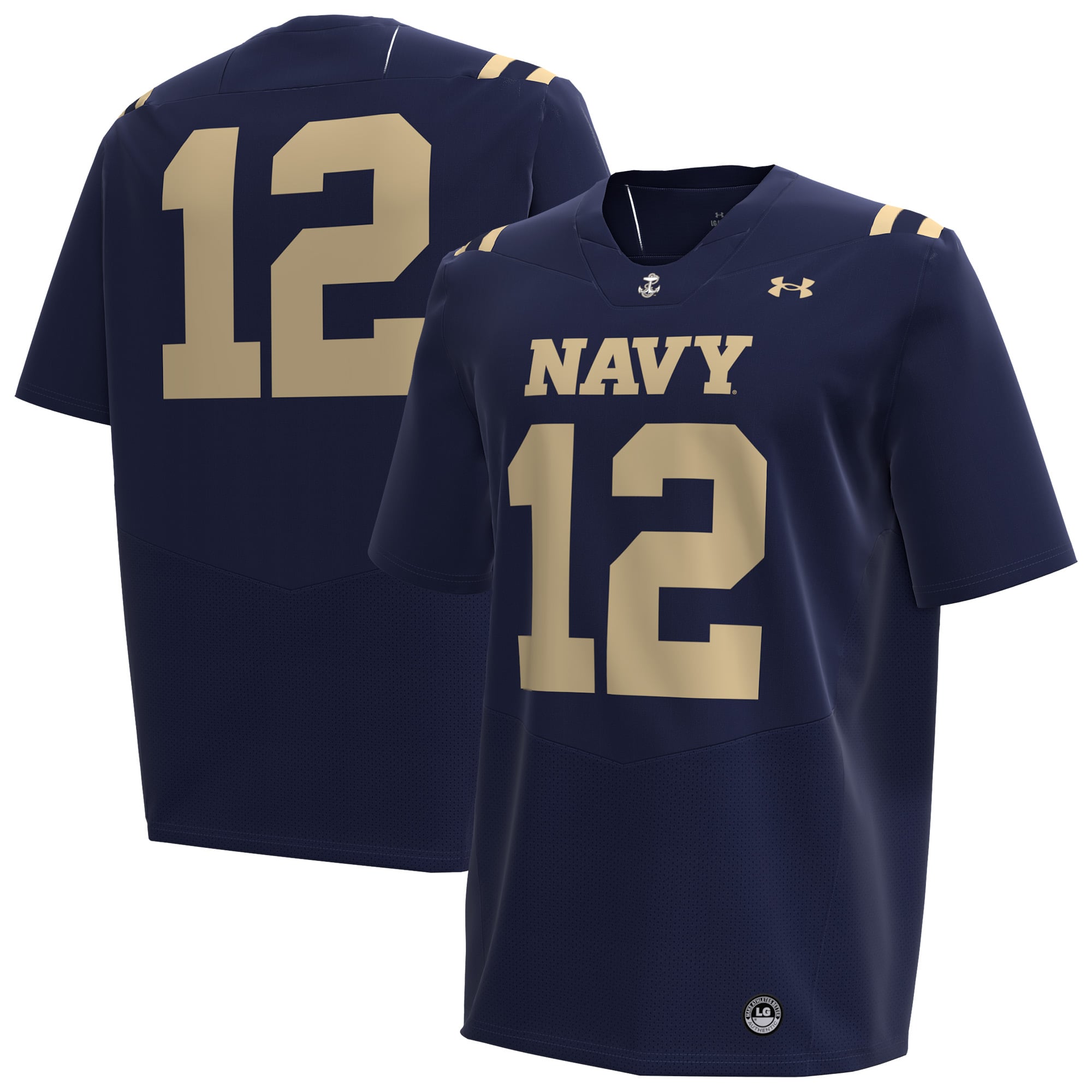 #12 Navy Midshipmen Football Jersey Navy - front and back view