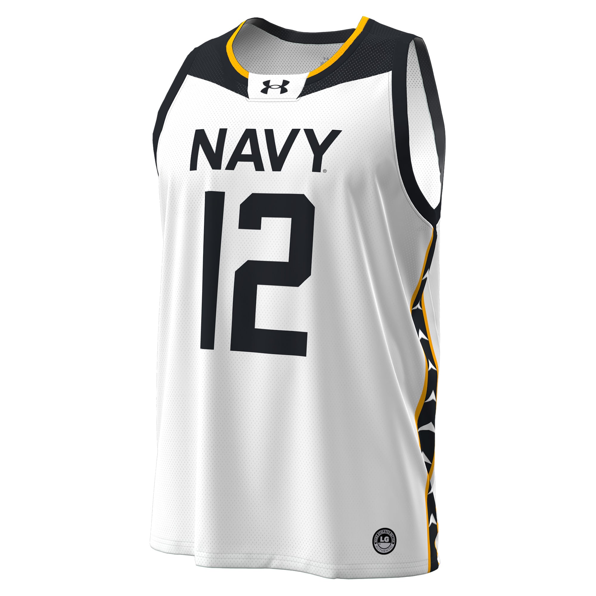 #12 Navy Midshipmen Jolly Rogers Alternate Basketball Jersey White - front view