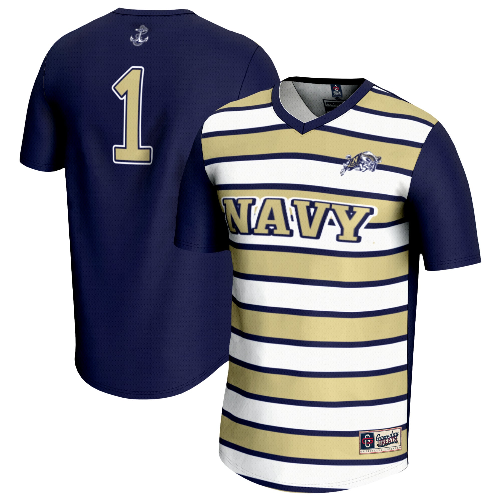 #1 Navy Midshipmen Youth Lightweight Soccer Fashion Jersey Navy - front and back view