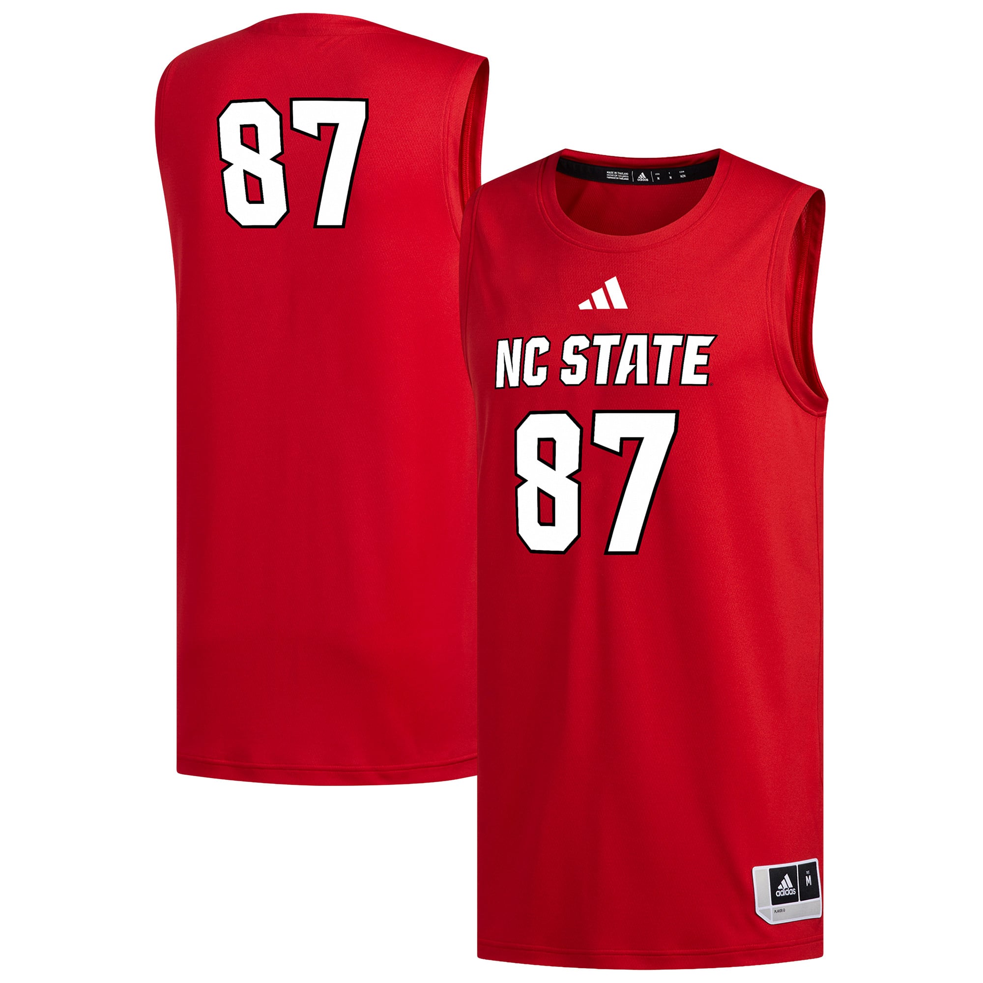 #87 NC State Wolfpack Basketball Jersey Red - front and back view