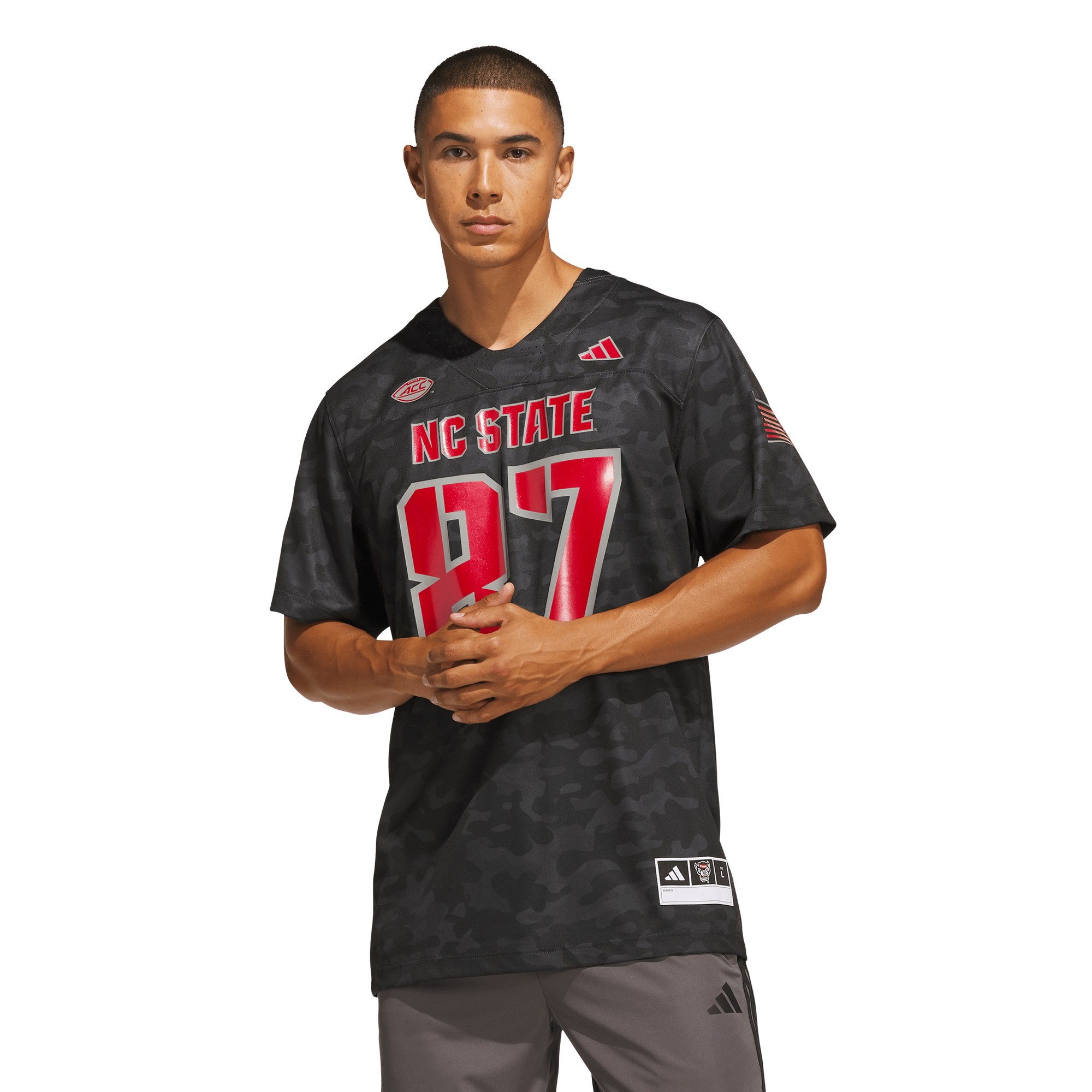 #87 NC State Wolfpack Honor & Support Strategy Jersey Black - front and back view