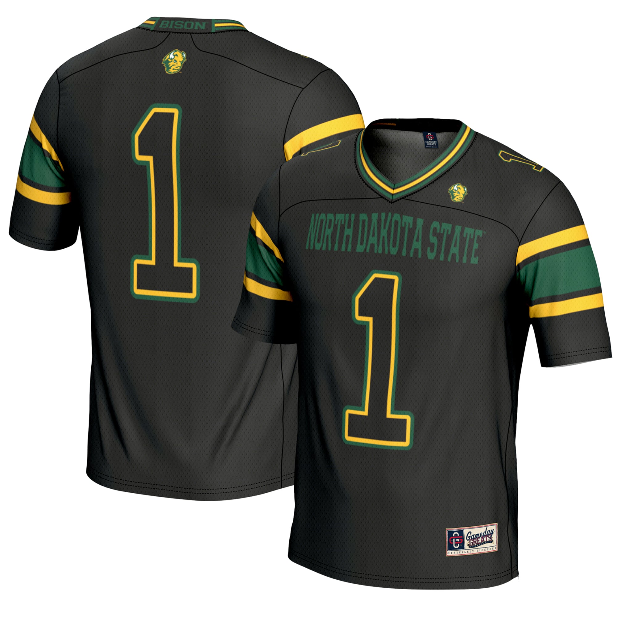 #1 NDSU Bison Endzone Football Jersey Black - front and back view