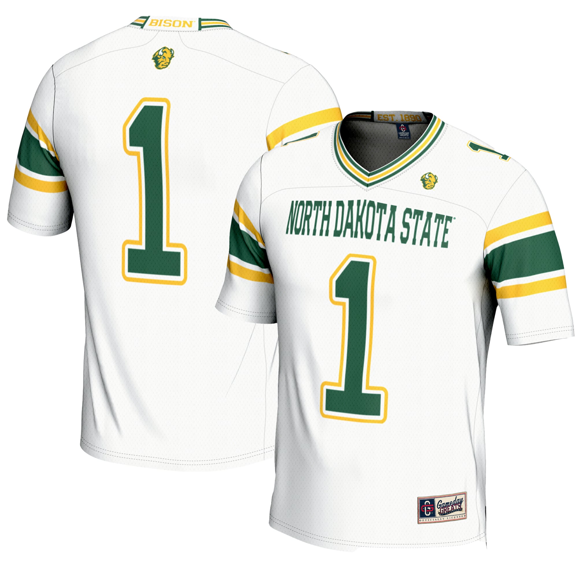 #1 NDSU Bison Endzone Football Jersey White - front and back view