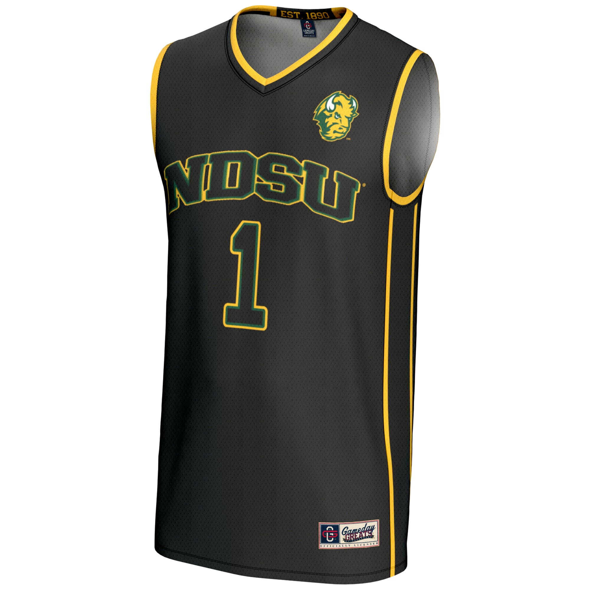 #1 NDSU Bison Unisex Lightweight Basketball Jersey Black - front view