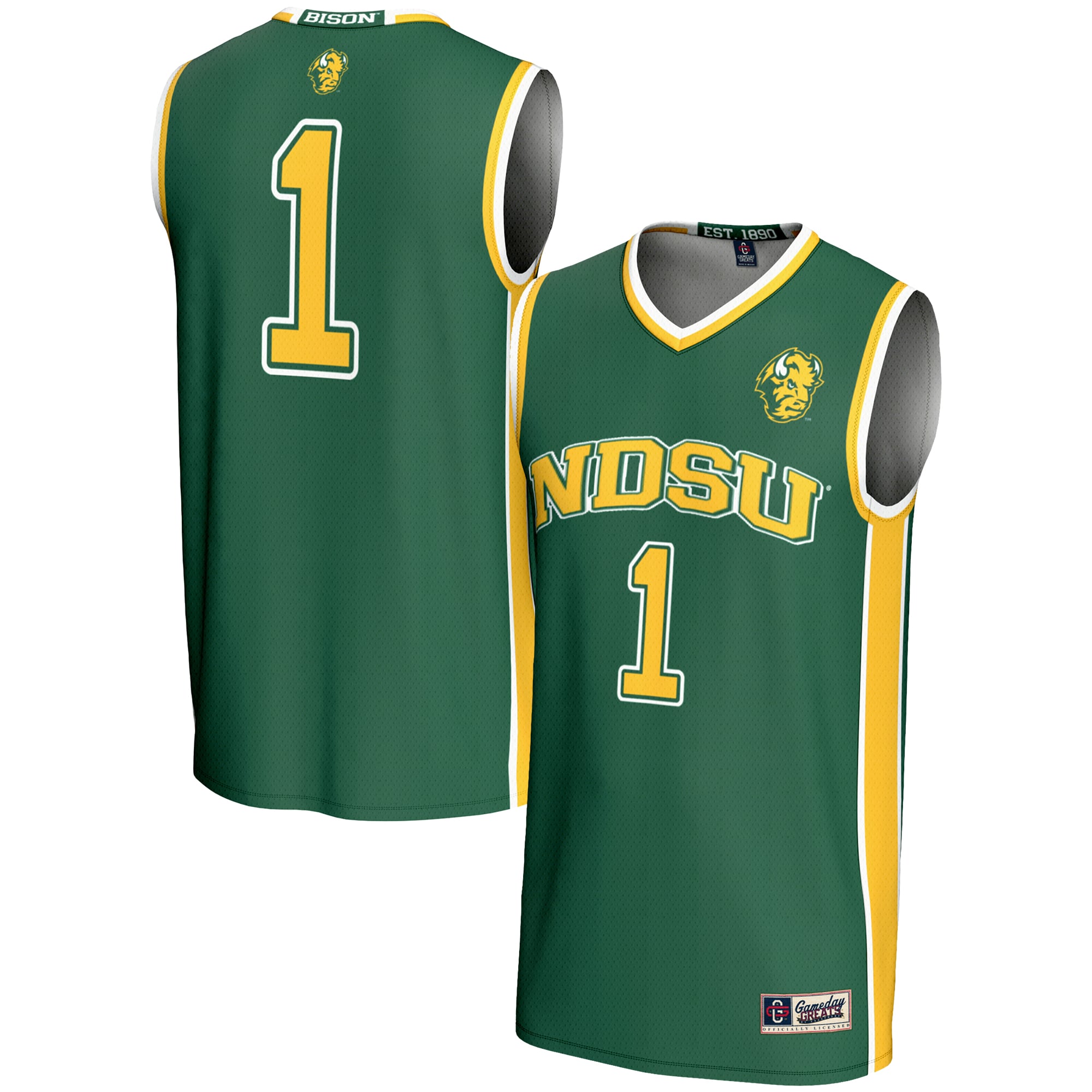 #1 NDSU Bison Unisex Lightweight Basketball Jersey Green - front and back view